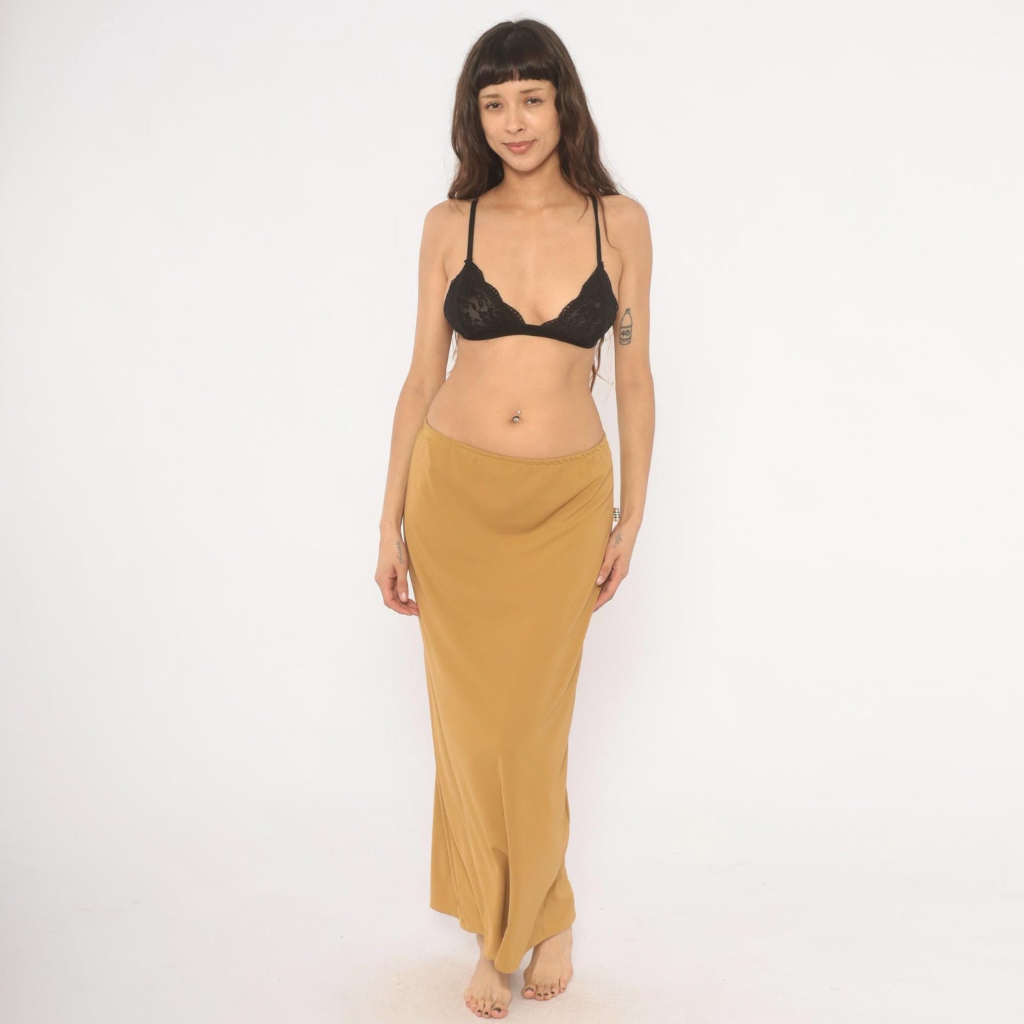 2000s Baby 0 Camel Maxi Skirt Tan A-Line Low Rise Elastic Waist Medium