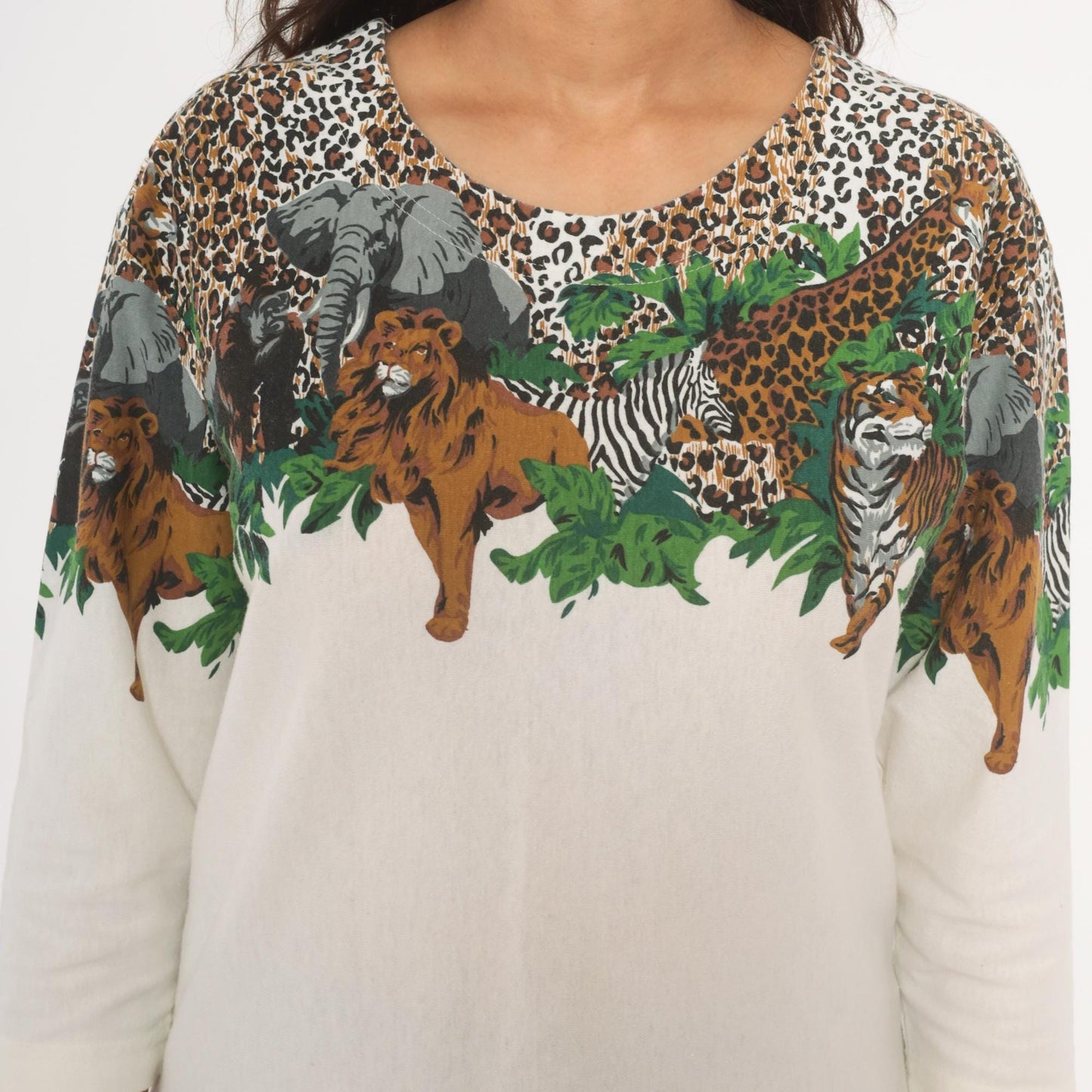 90s Enchante Sport Safari Animal Print Top Jungle Wildlife Cream Medium M