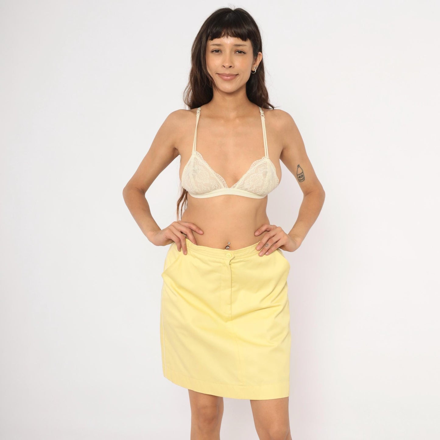 80s Lady Briarcliff Yellow Mini Skirt Striped Waistband Tennis A-Line Medium Large