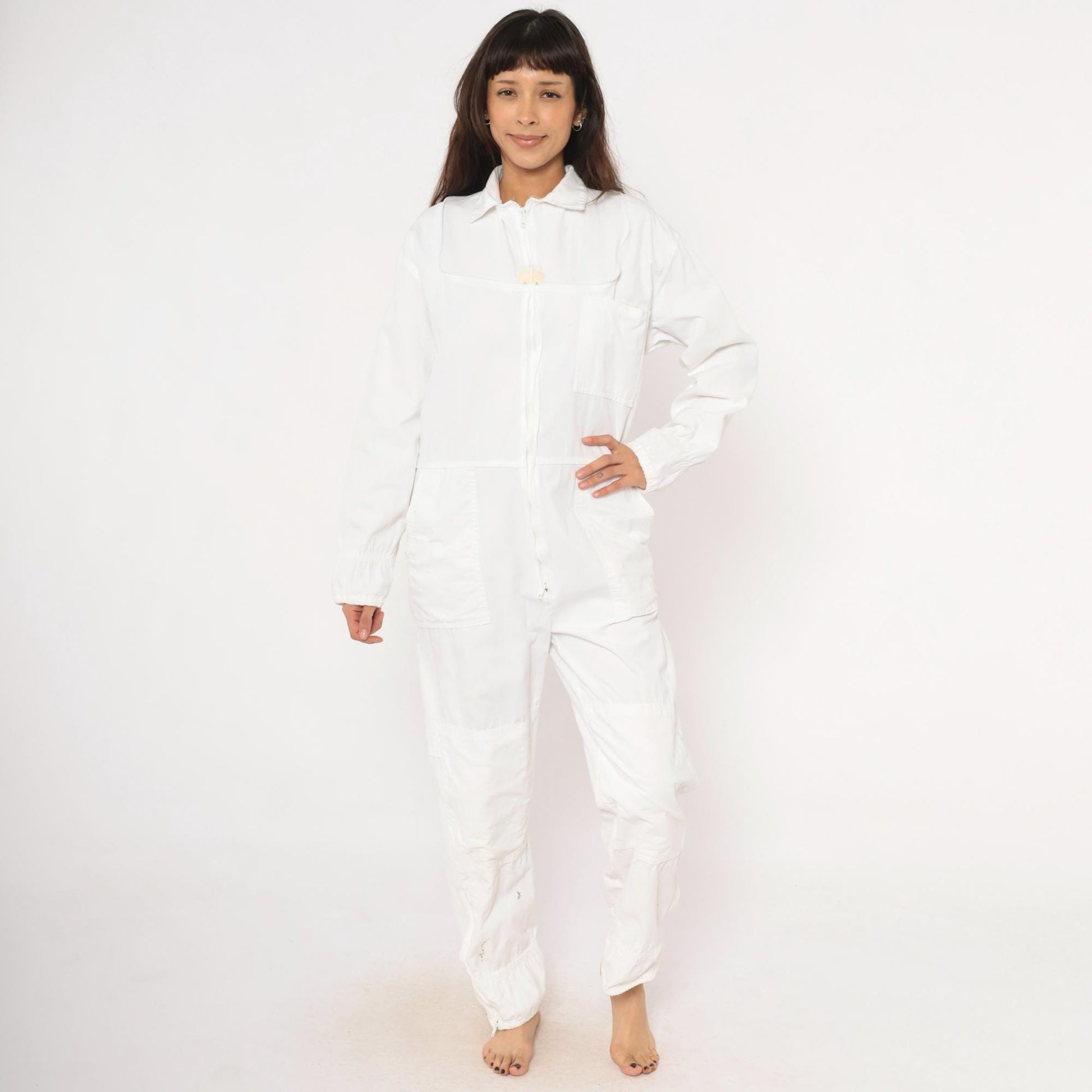 2000s White Zip Coveralls Utility Jumpsuit Cotton Workwear Small