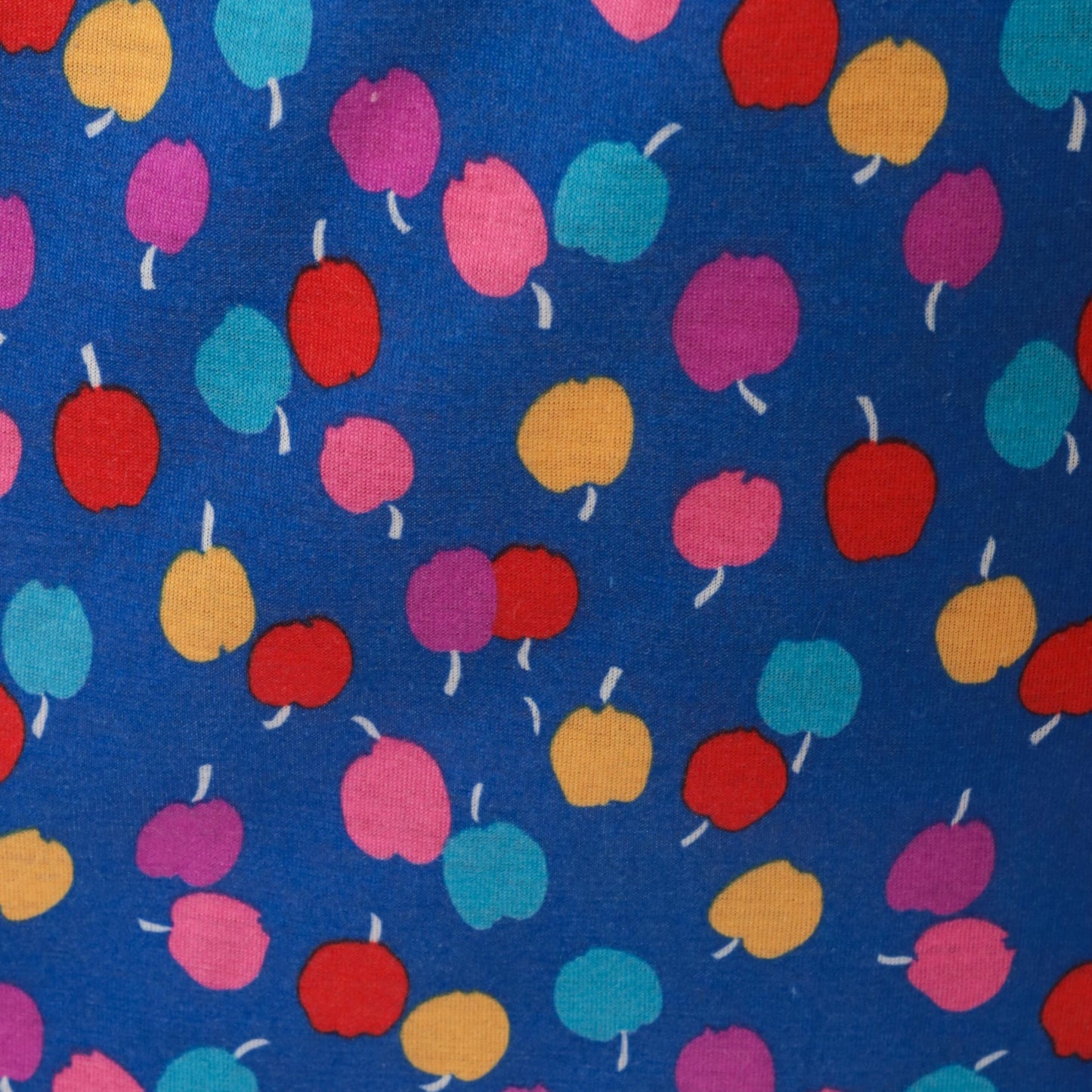 80s Lanz Originals Apple Print Babydoll Dress Blue Puff Sleeve Mini Small S