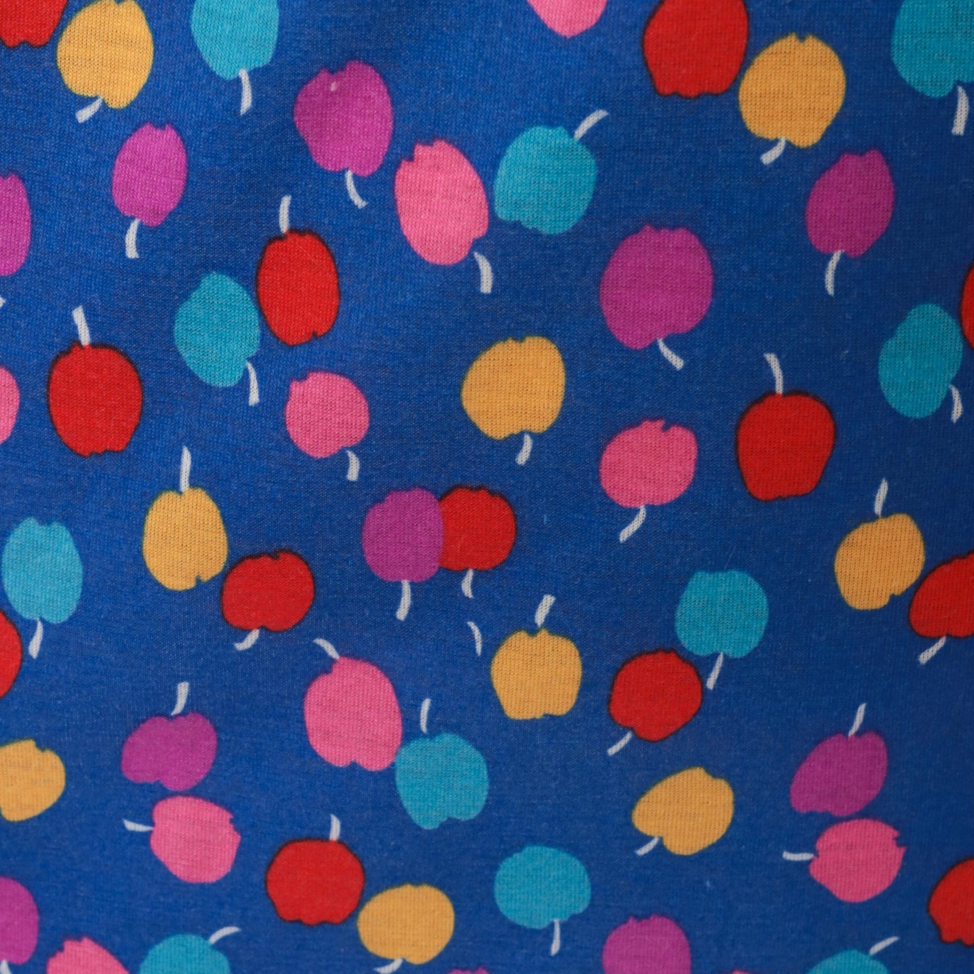 80s Lanz Originals Apple Print Babydoll Dress Blue Puff Sleeve Mini Small S