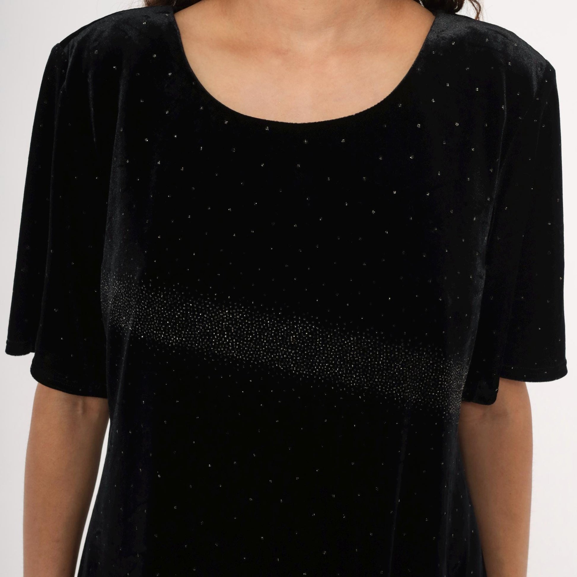 90s Jessica Howard Black Velvet Maxi Dress Glitter Scoop Neck Short Sleeve Large L