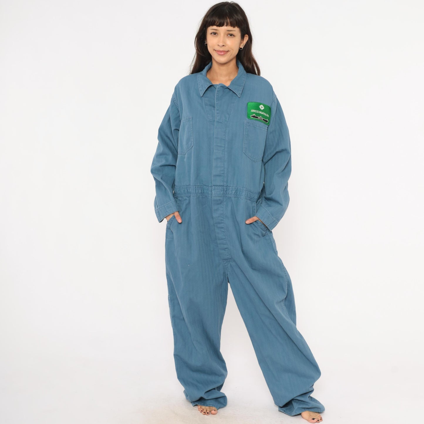 80s Ambassador Uniform Co. Blue Cotton Coveralls ARCO Marine Patch XXL