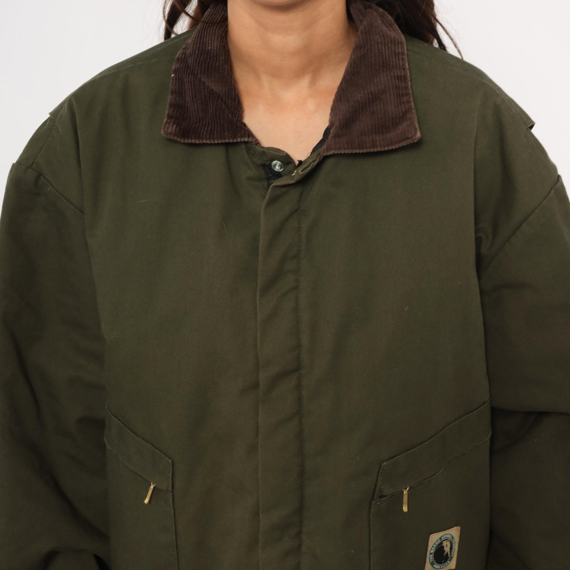 2000s Berne Apparel Olive Insulated Coveralls Brown Corduroy Collar Plus Size 3XL
