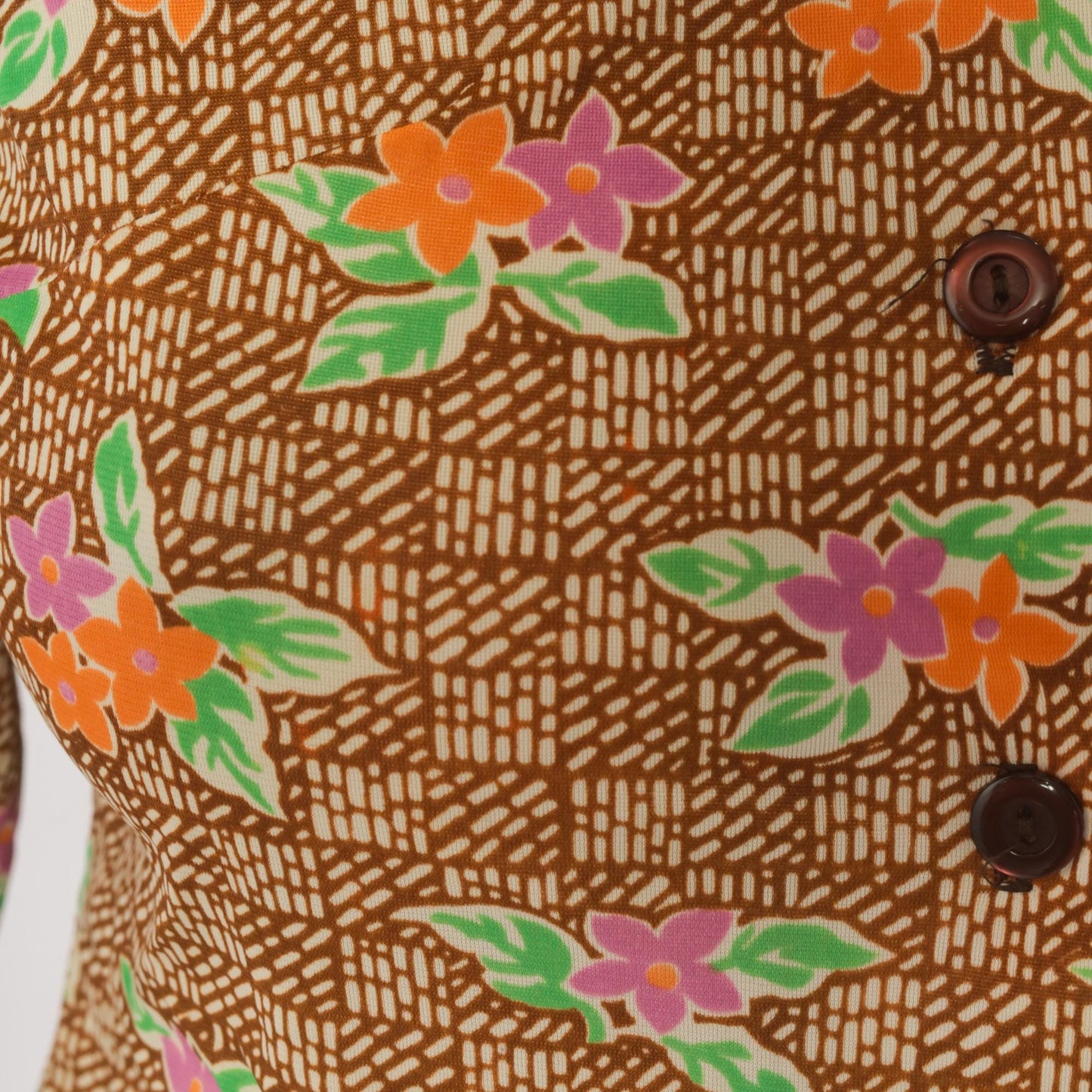 70s Floral Button-Up Blouse Pointed Collar Brown Pink Orange Green Small