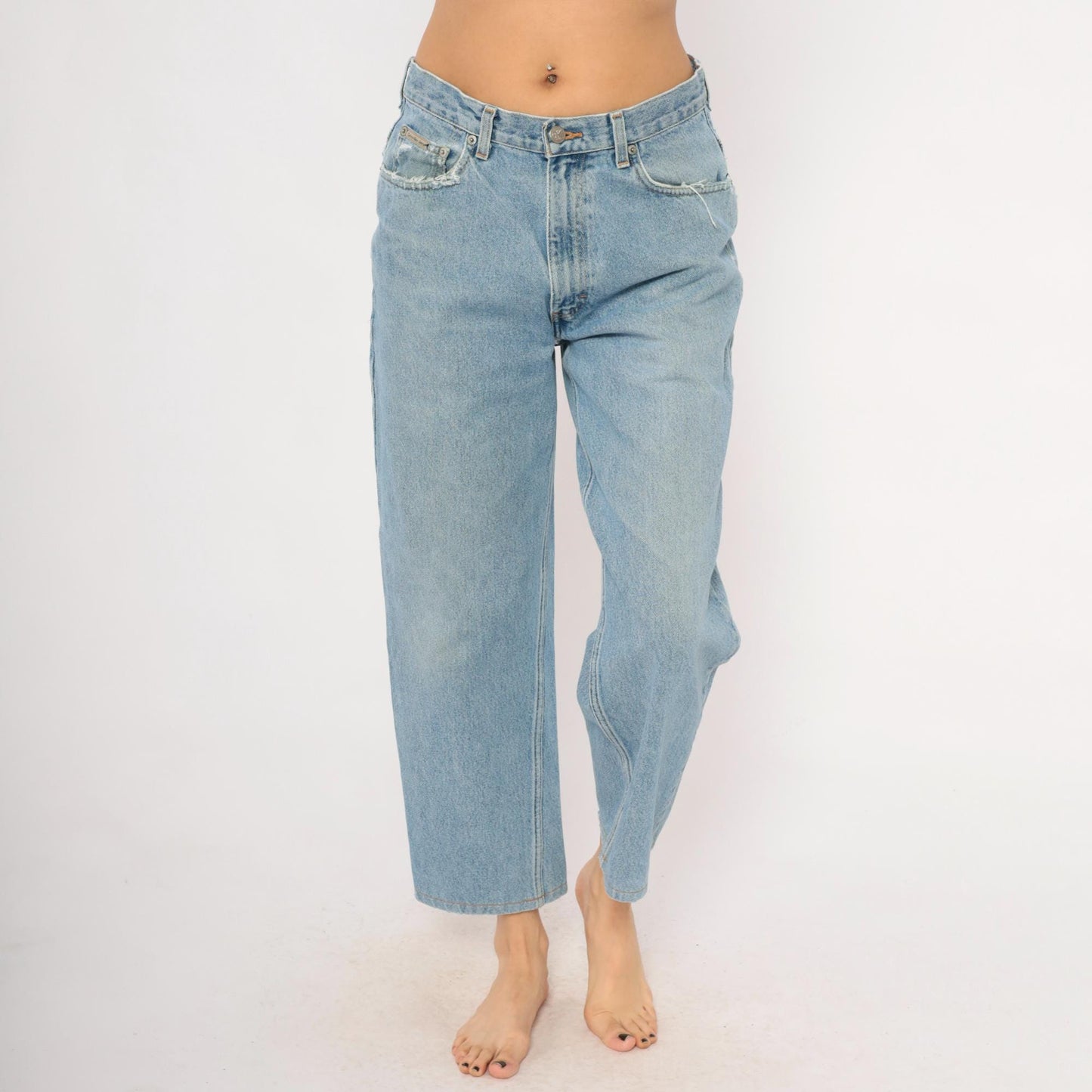 Calvin Klein Light Wash Straight Leg Jeans 00s Distressed Ankle Denim Medium