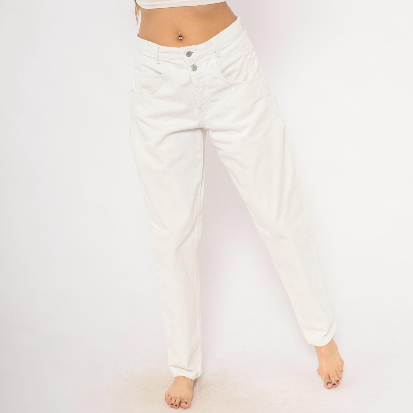 90s Guess High-Waisted Straight Leg Jeans White Denim Womens 30