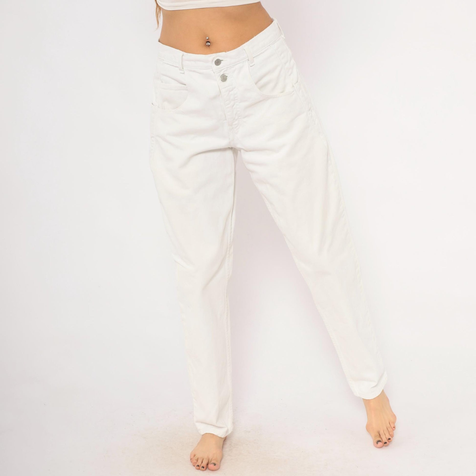 90s Guess High-Waisted Straight Leg Jeans White Denim Womens 30