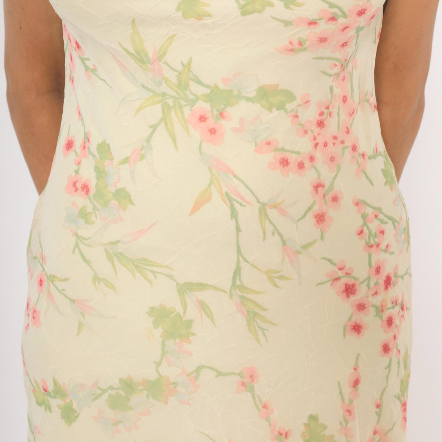 90s City Triangles Cherry Blossom Chiffon Dress Pink Cream Medium M