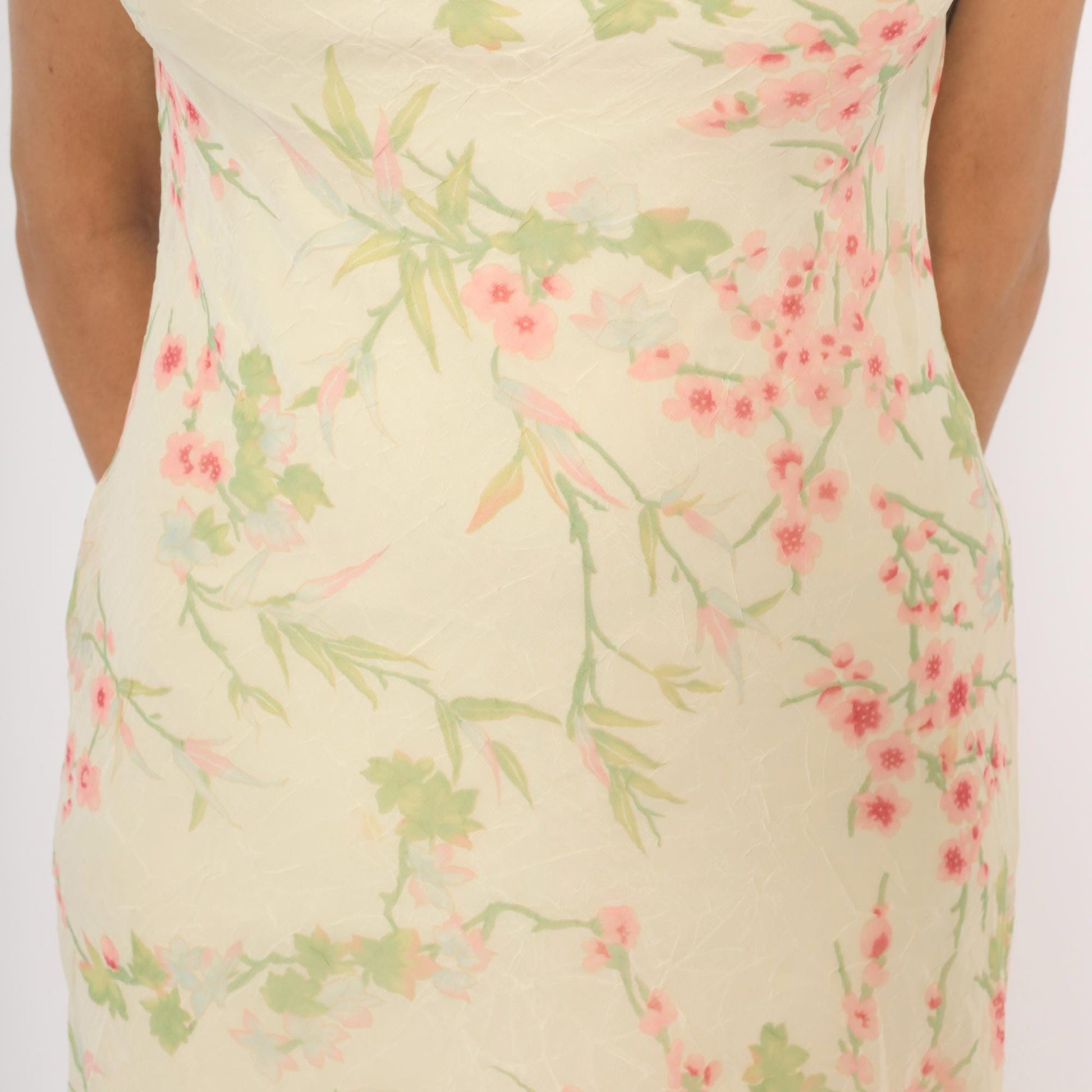 90s City Triangles Cherry Blossom Chiffon Dress Pink Cream Medium M