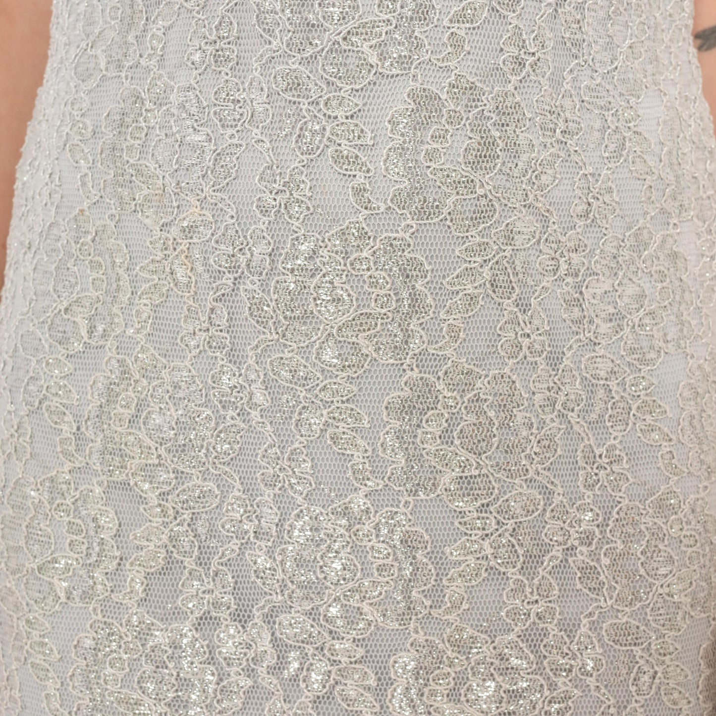 90s Silver Lace Mini Dress Nite Scarlet Mock Neck Metallic Floral Small Medium