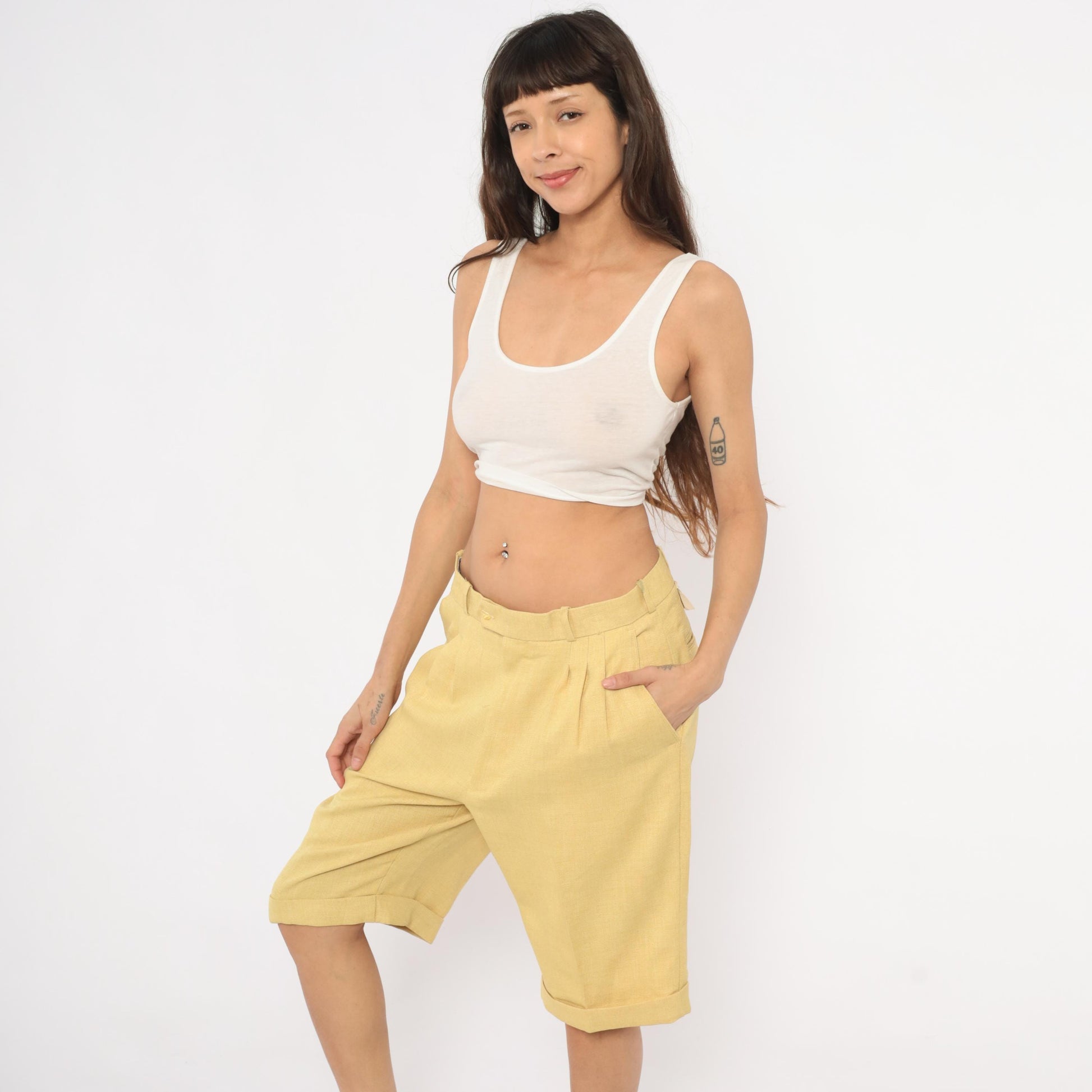 80s Pronti Tan Pleated Bermuda Shorts Tailored Cuffed Medium M