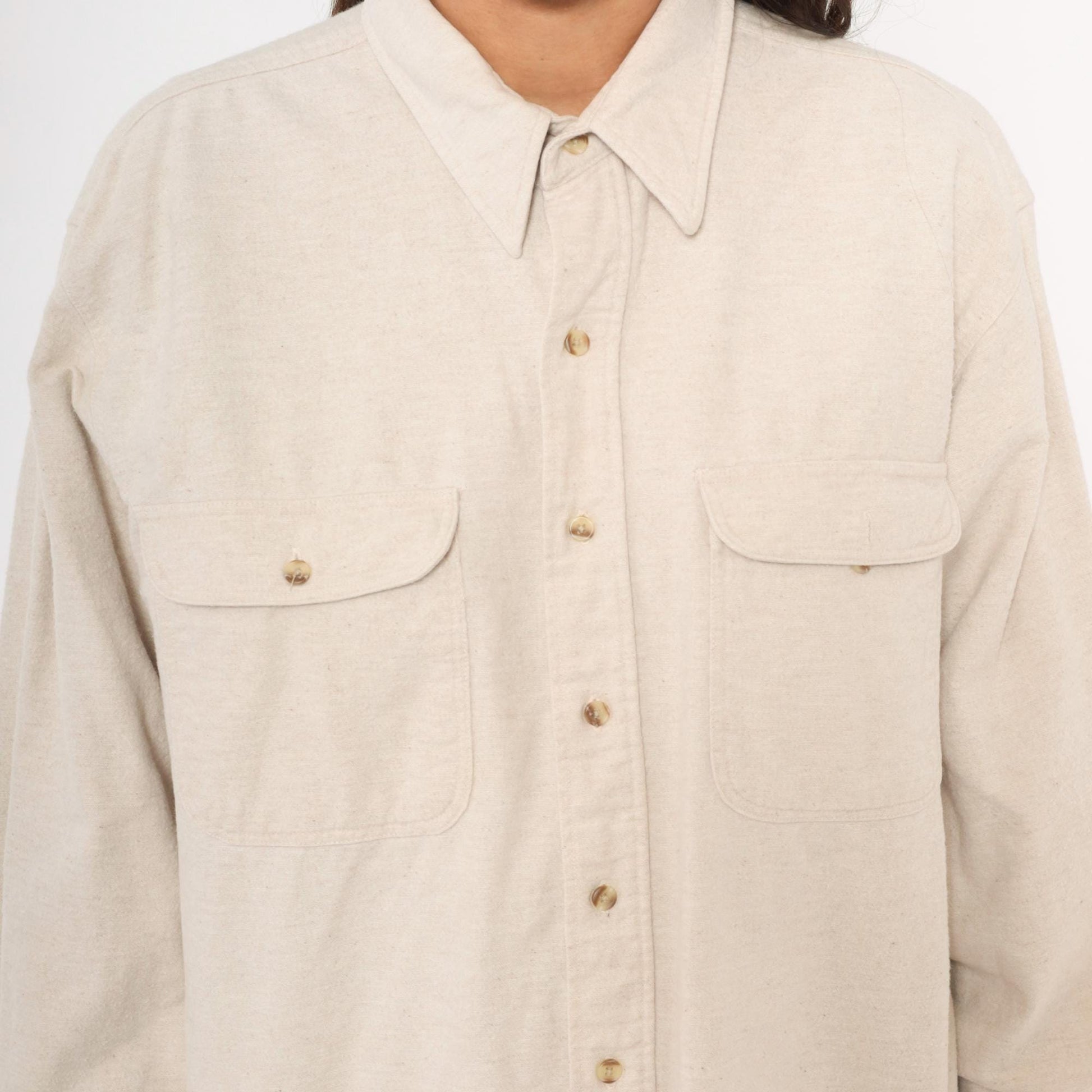 90s Appalachian Trail Flannel Button-Up Shirt Cream Cotton Unisex Extra Large XL