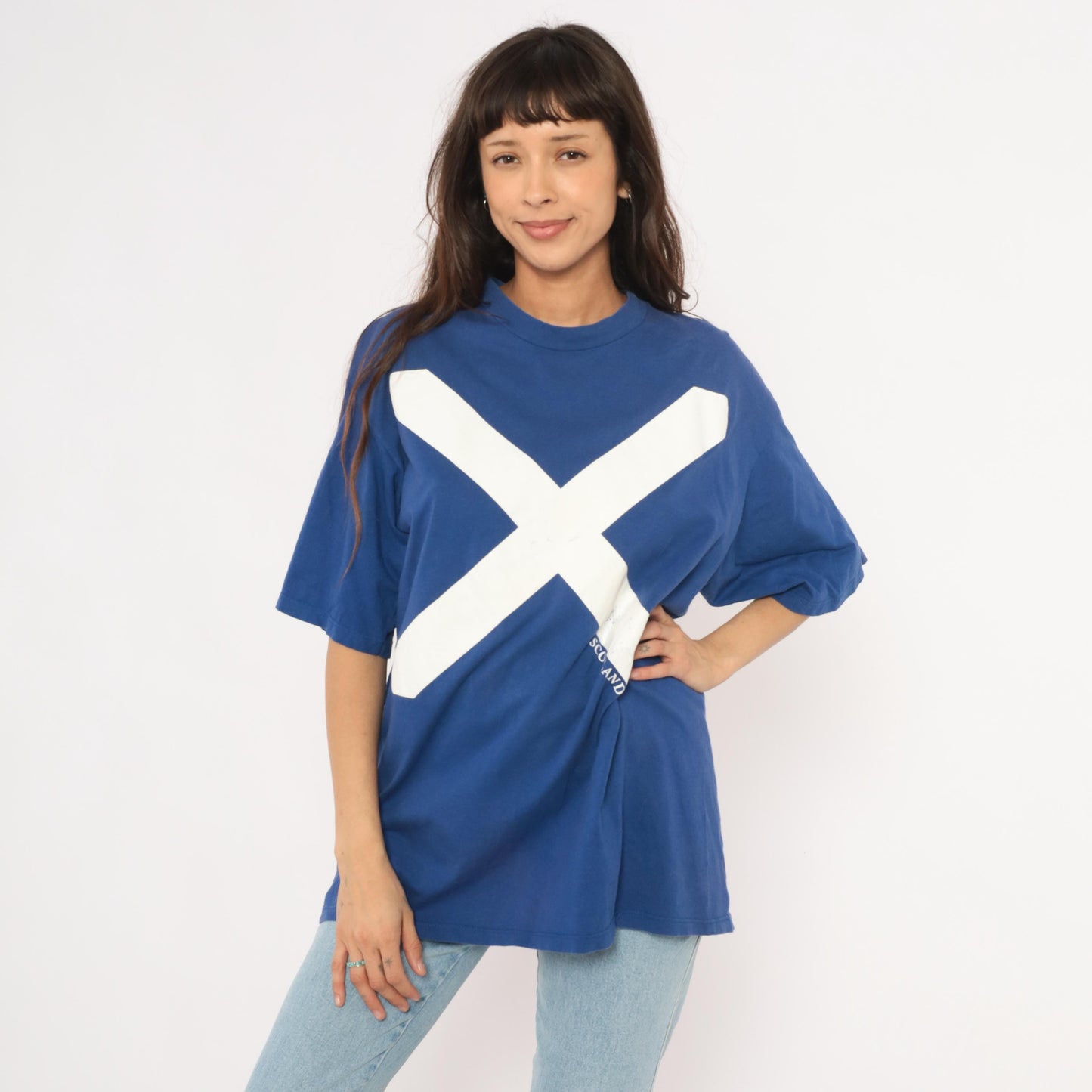 90s Scotland Saltire Flag Graphic Tee Jerzees Cobalt Blue Cotton Extra Large XL