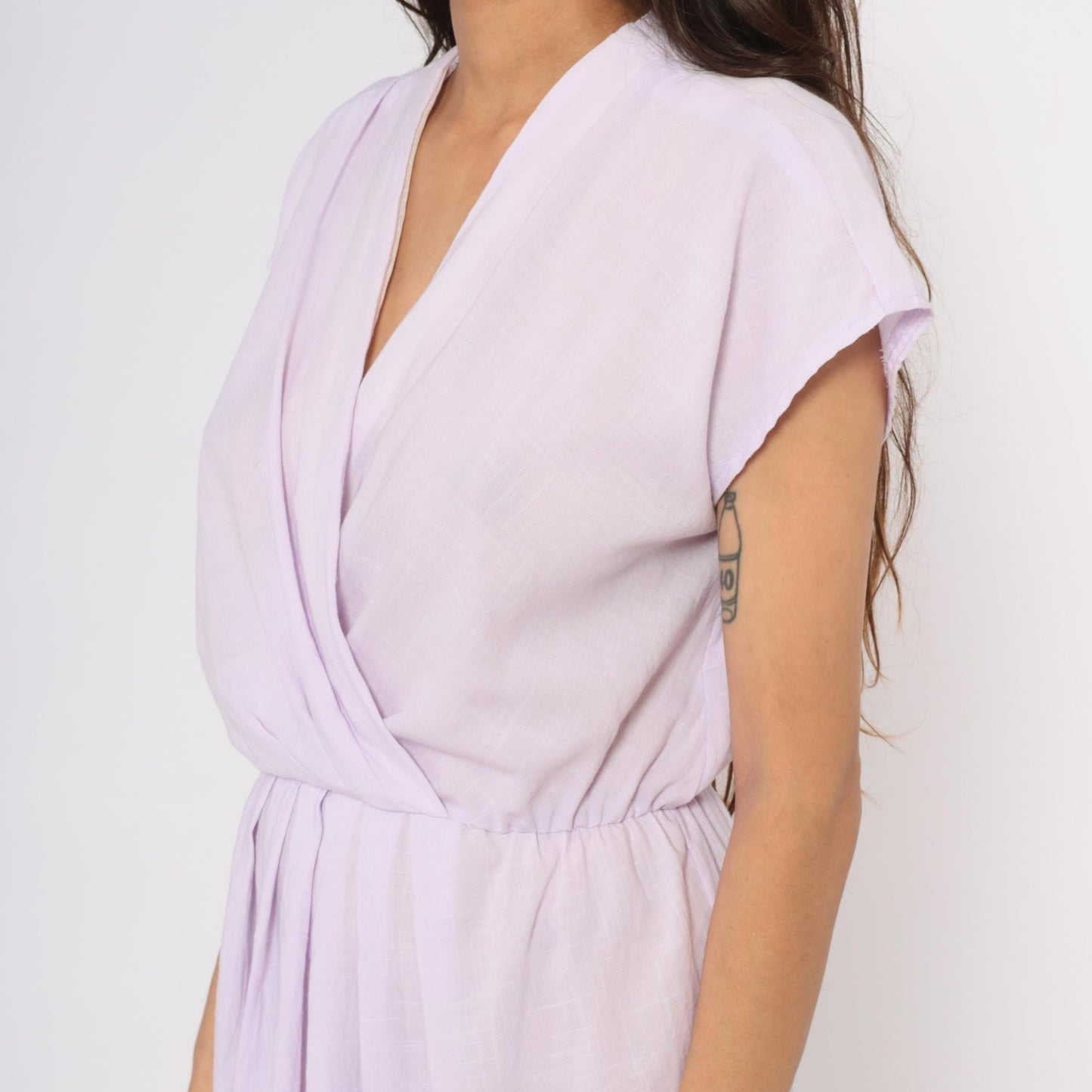 90s Carriage Court Lilac Wrap Dress Cap Sleeve Knee-Length Medium M