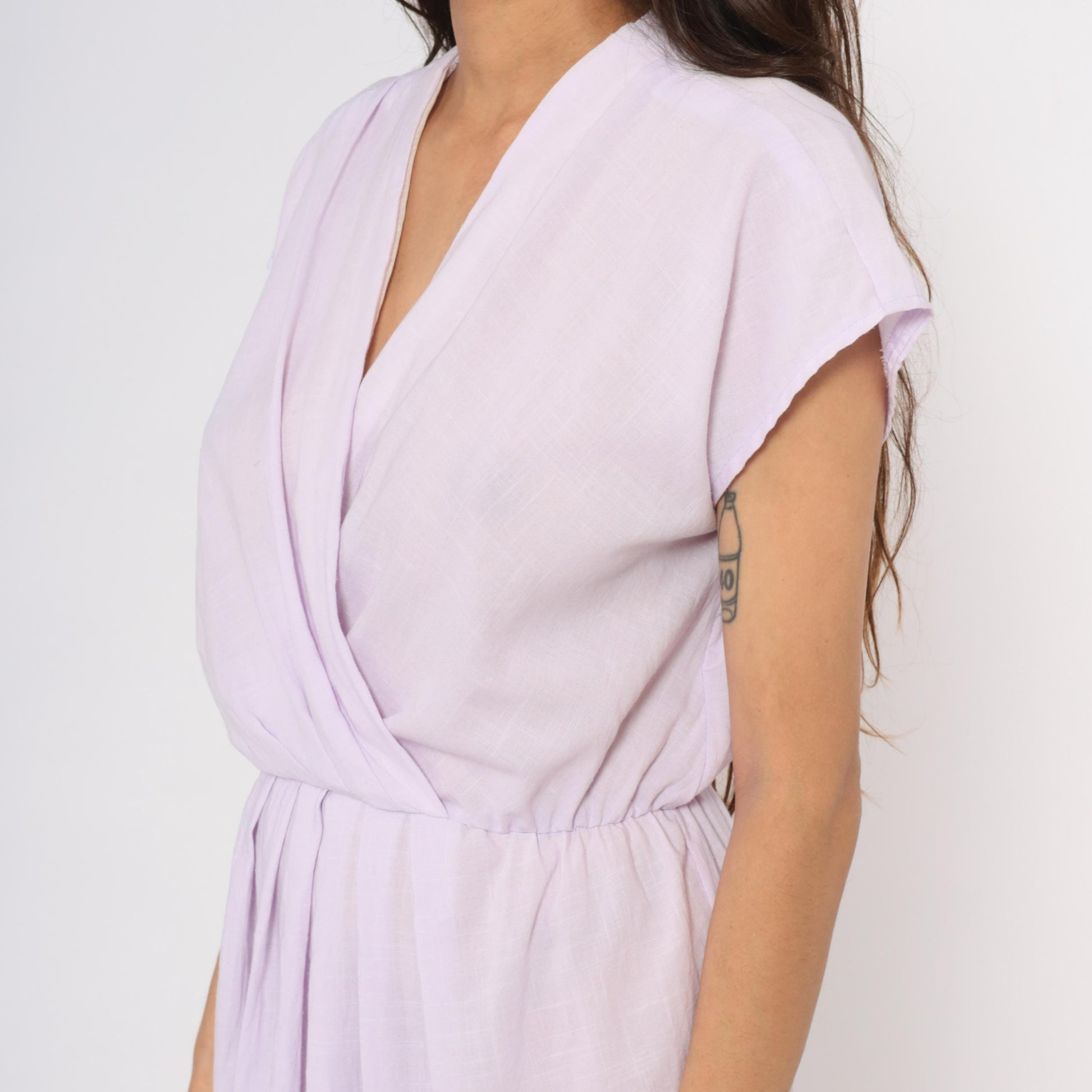 90s Carriage Court Lilac Wrap Dress Cap Sleeve Knee-Length Medium M
