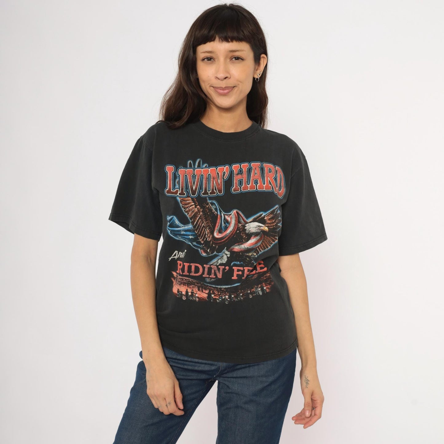 90s Cooper Cycles Biker Tee Black Eagle Motorcycle Graphic Cotton Small