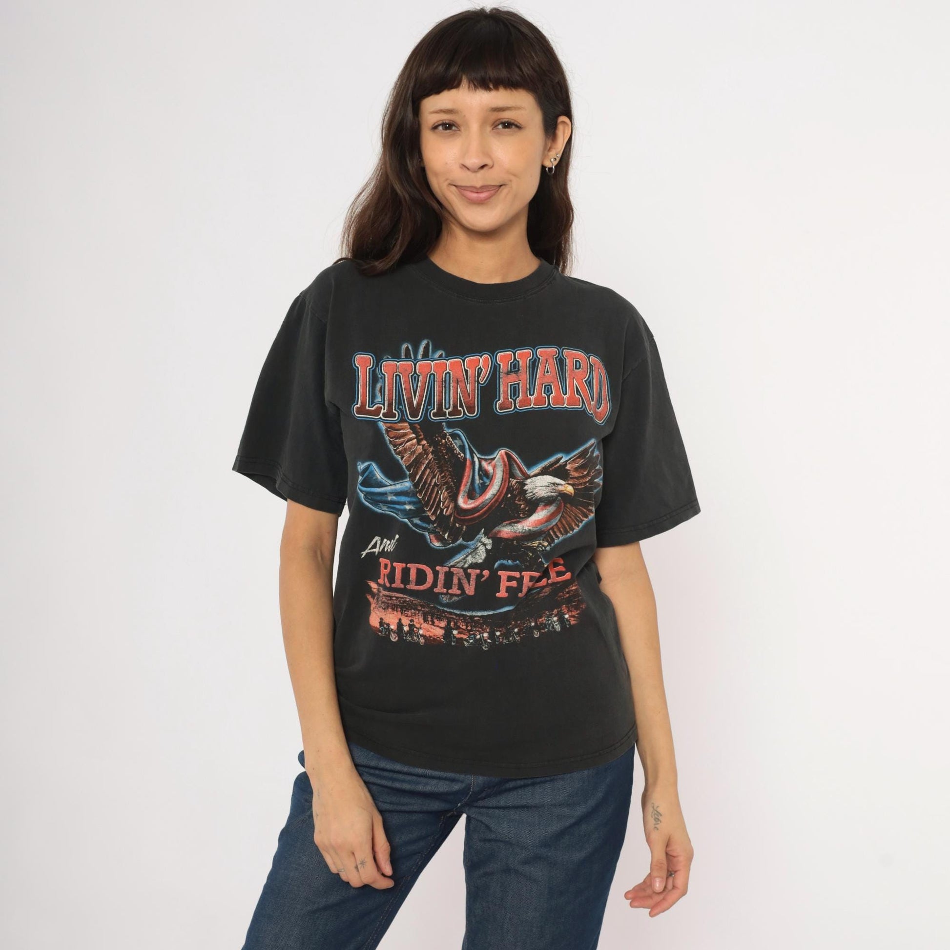 90s Cooper Cycles Biker Tee Black Eagle Motorcycle Graphic Cotton Small