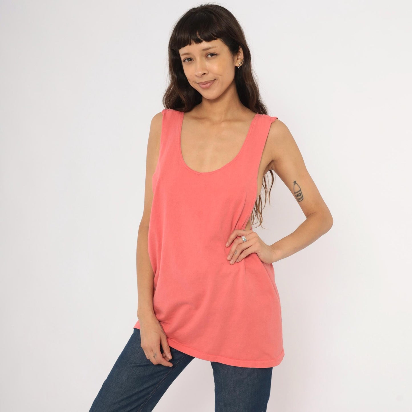 90s Todays News Coral Tank Top Scoop Neck Cotton Medium M