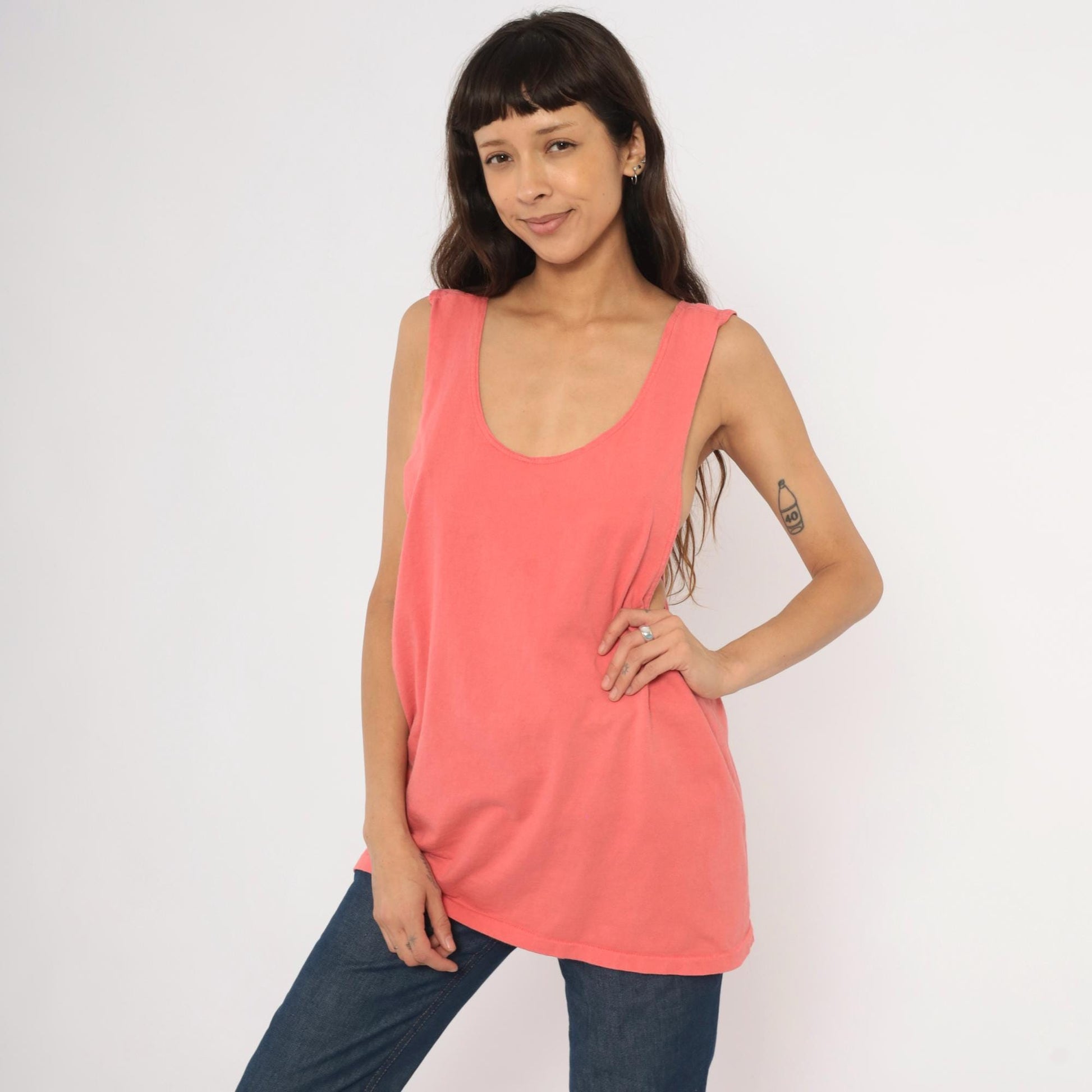 90s Todays News Coral Tank Top Scoop Neck Cotton Medium M