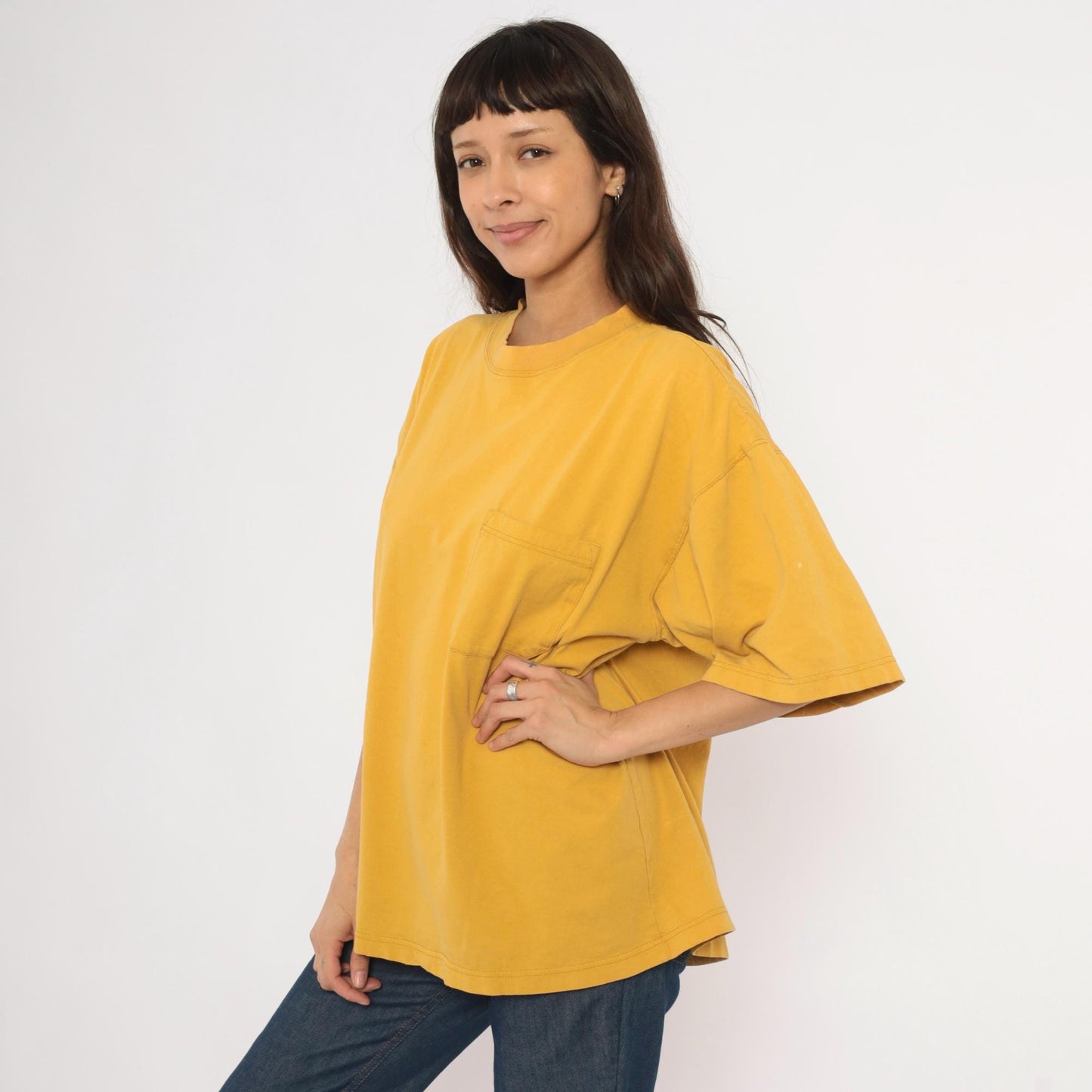 2000s American Eagle Mustard Pocket Tee Cotton Boxy Crew Large L