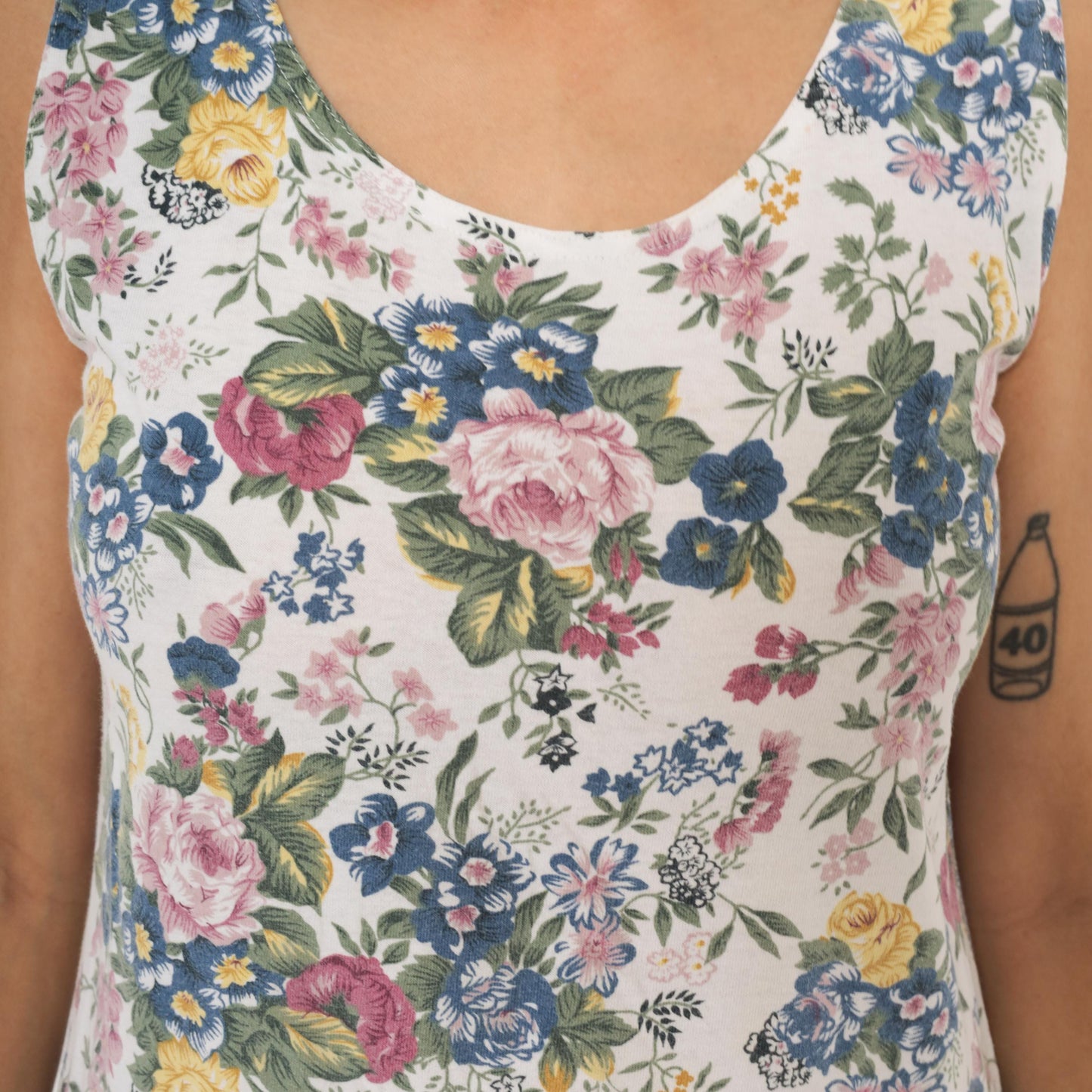 90s Erika Floral Sundress White Pink Blue Garden Print Cotton Small