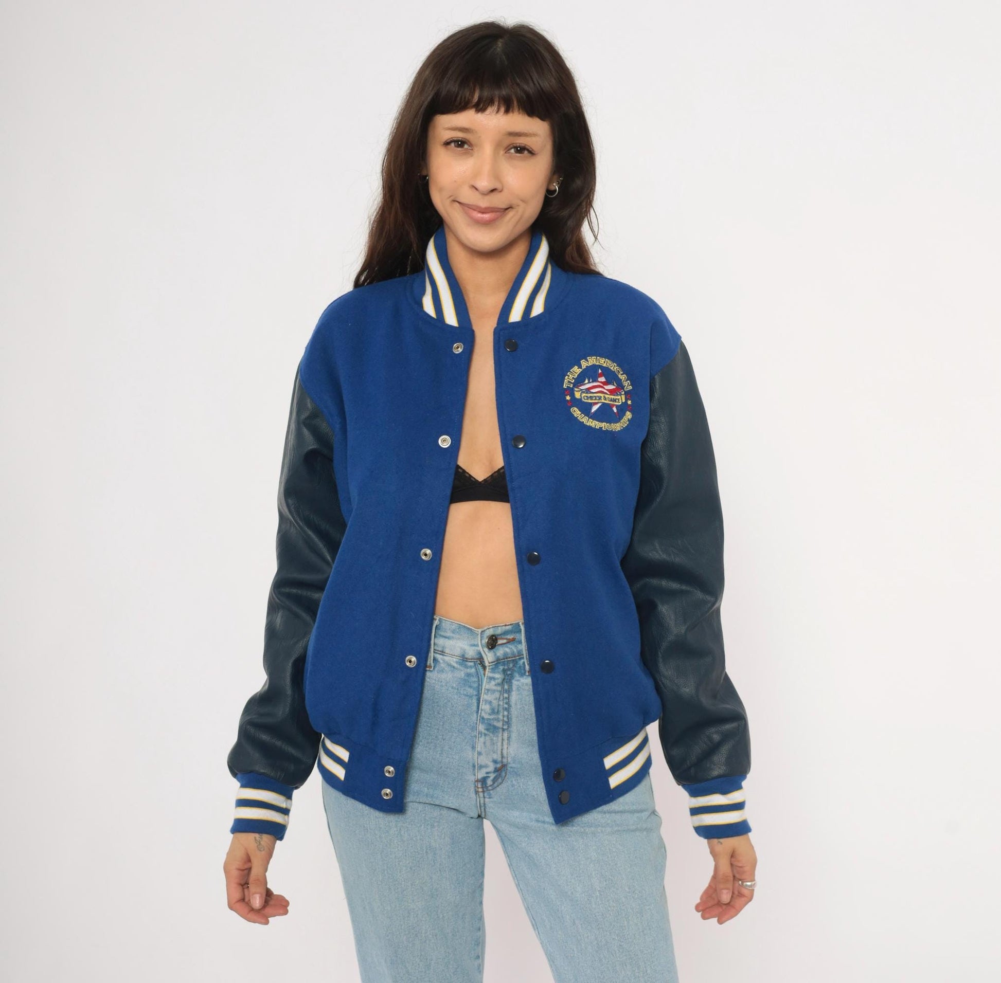 2000s Varsity Royal Blue Letterman Jacket Wool Leather Sleeve Championship Embroidered Small