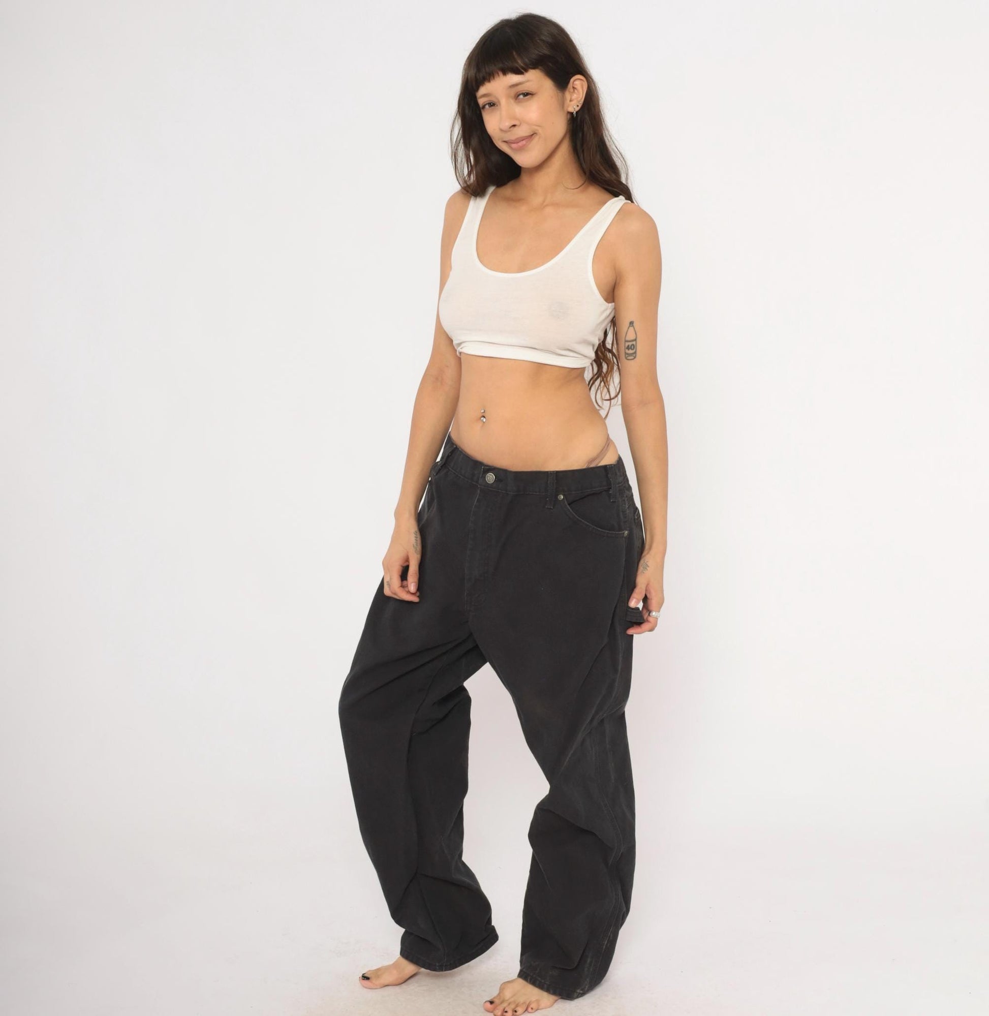 Y2K Dickies Carpenter Pants Black Cotton Canvas Relaxed Fit 40 x 30