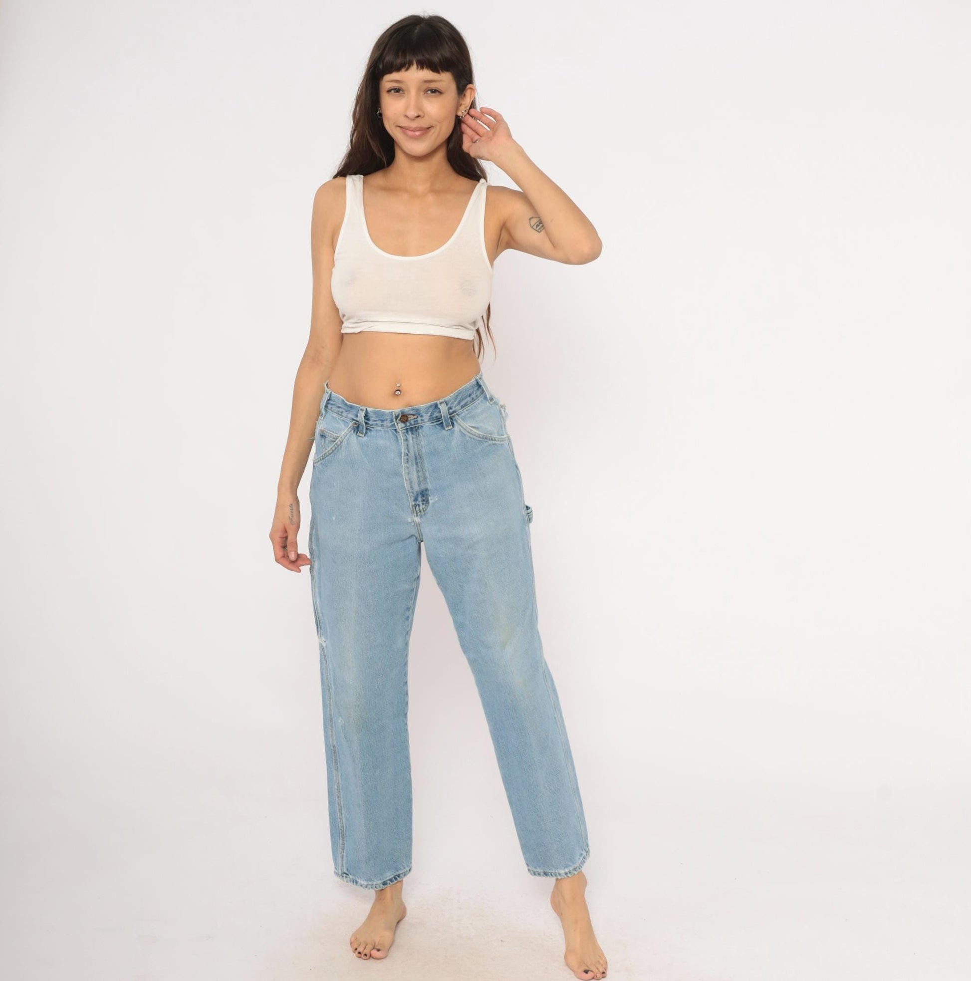 Dickies Carpenter Jeans 2000s Light Wash Straight Leg Distressed Denim Small