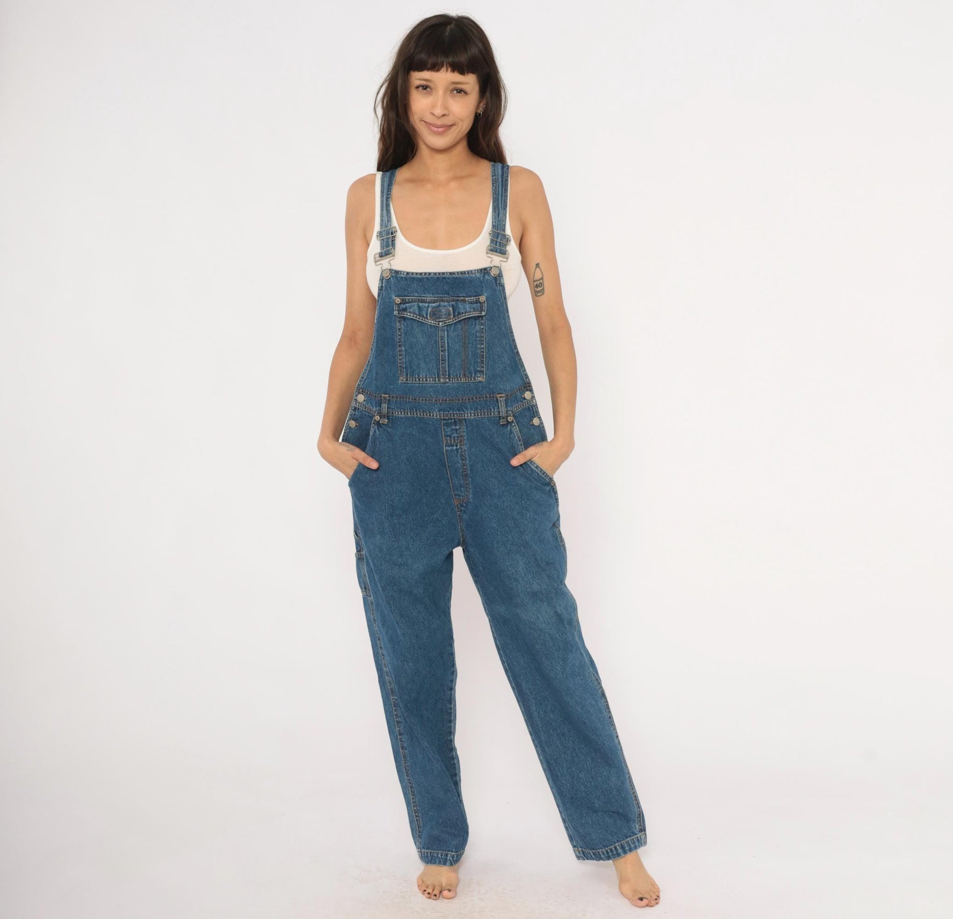 90s Bill Blass Blue Denim Overalls Carpenter Bib Straight Leg Medium M