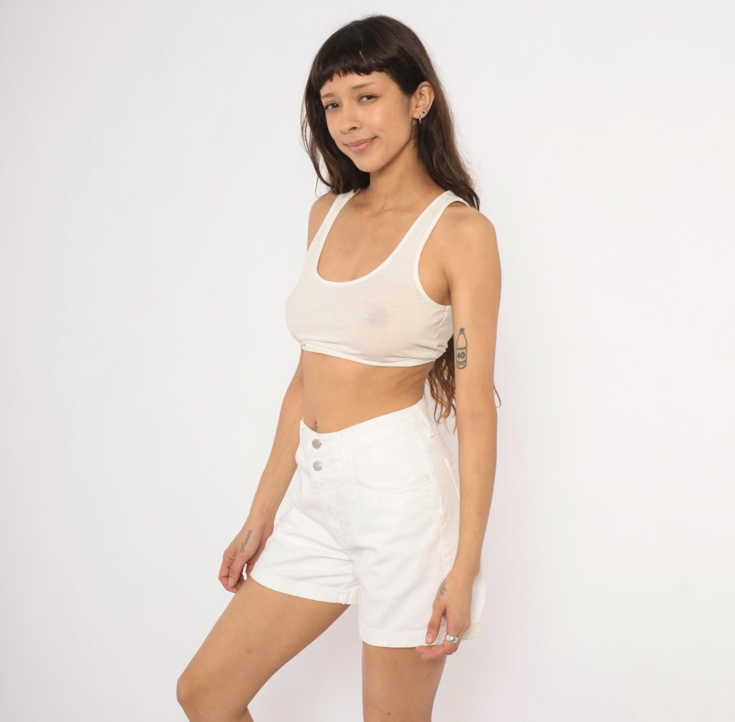 90s Arizona Jeans White Denim Shorts High Waist Cuffed Cotton Small S