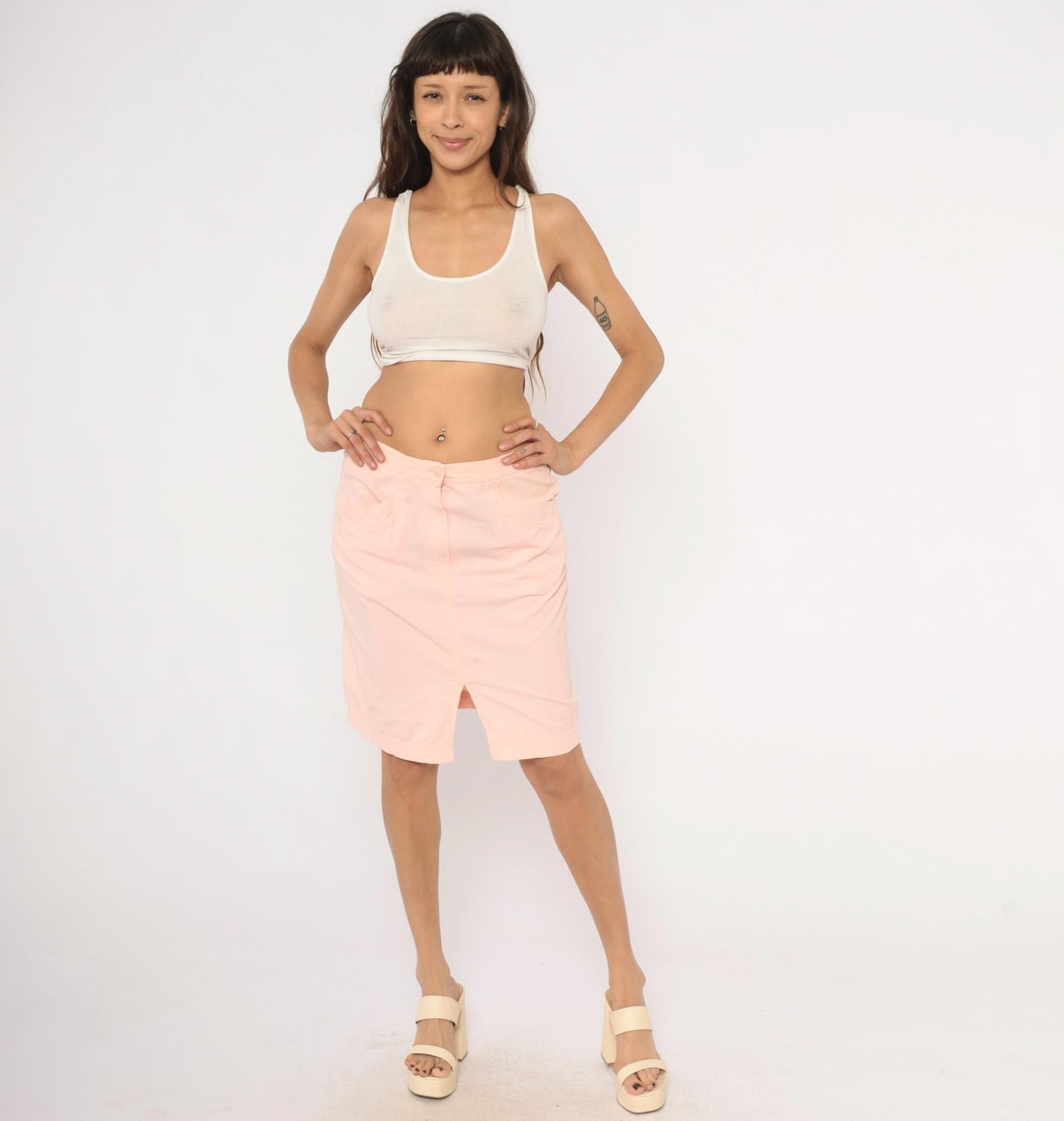 90s Wyndham Sport Blush Pink Pencil Skirt Cotton Knee-Length Small S
