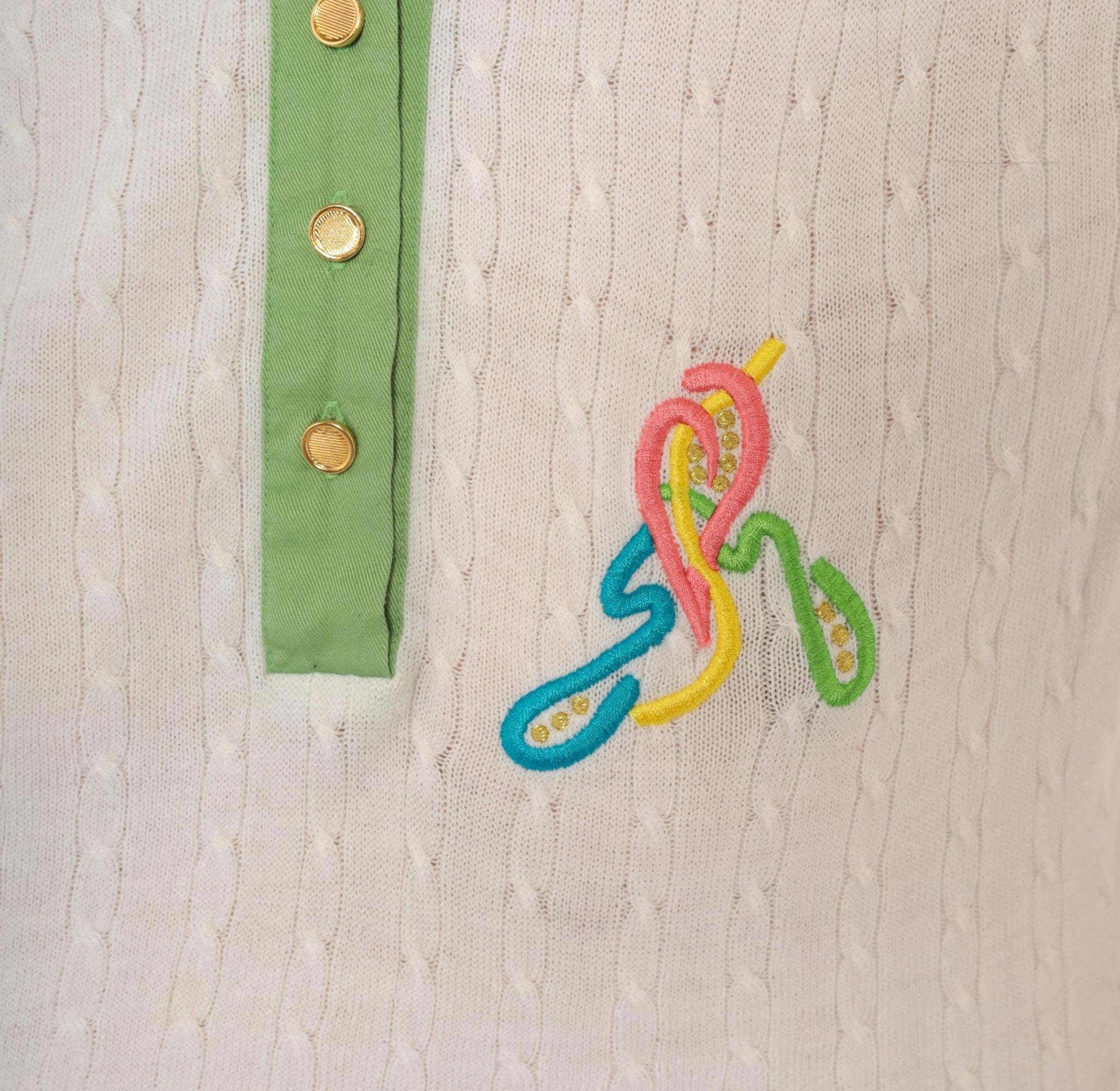 80s Joyce Colorblock Cable Knit Polo Embroidered Multicolor Medium