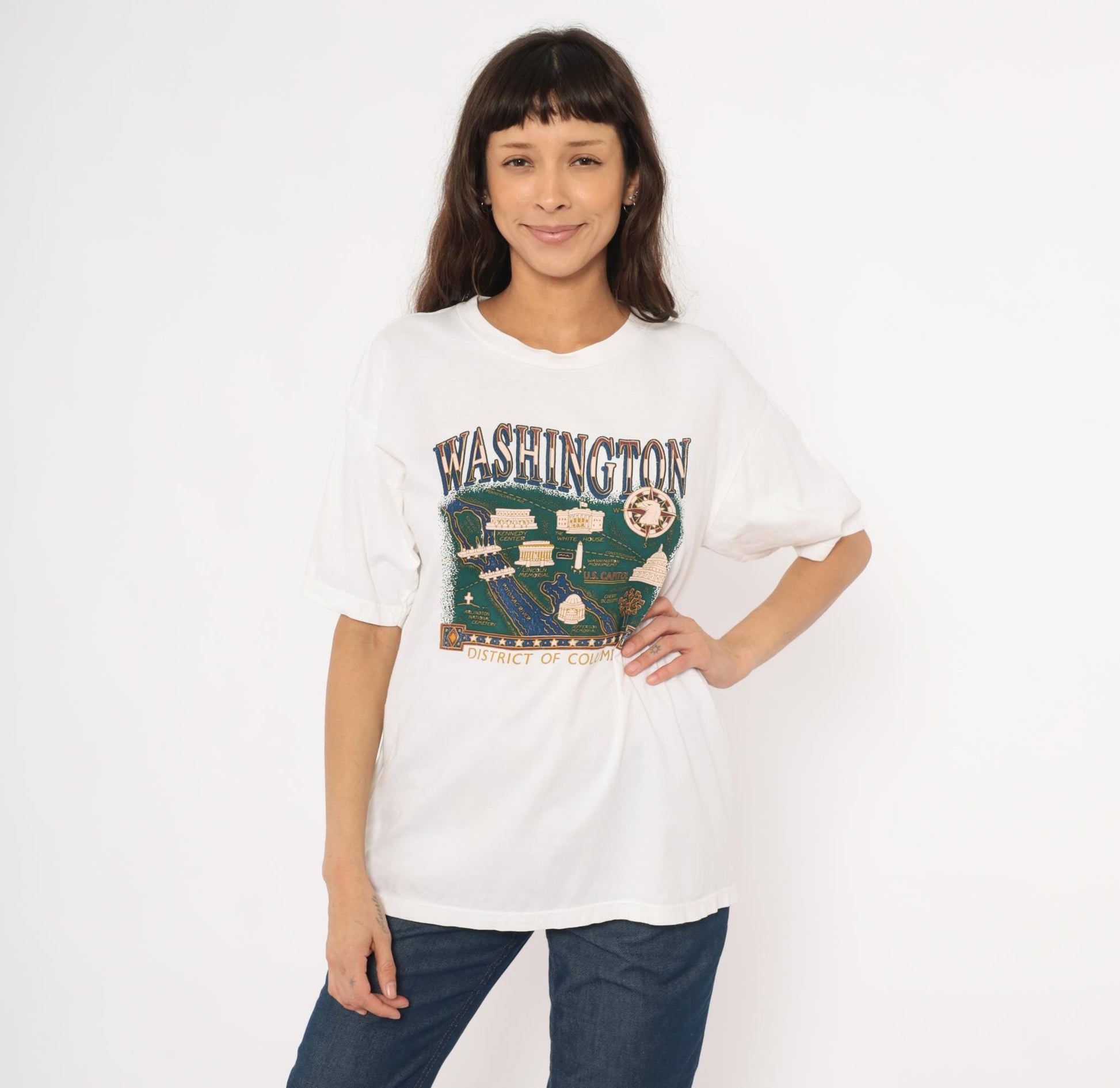 90s Champ Washington DC Map Graphic Tee White Cotton Large L