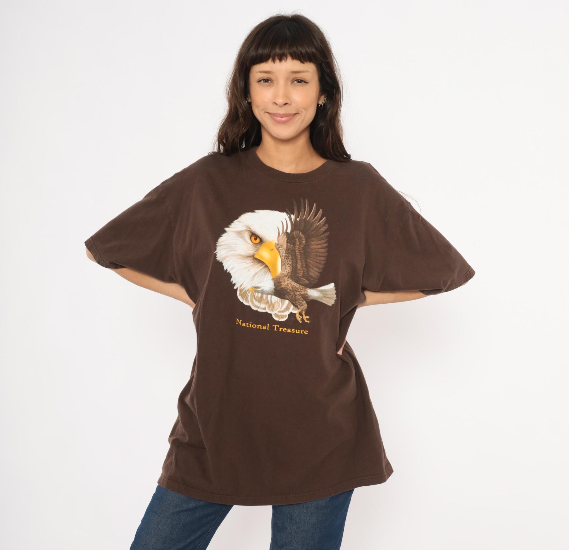 2000s Bald Eagle Nature Tee Ringspun Apparel Brown Cotton Graphic Shirt Extra Large XL