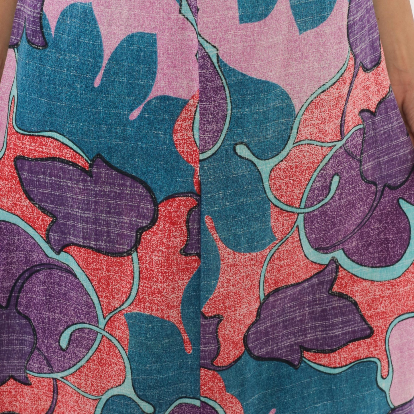 70s Psychedelic Floral Maxi Halter Dress Purple Teal Pink Cotton Small