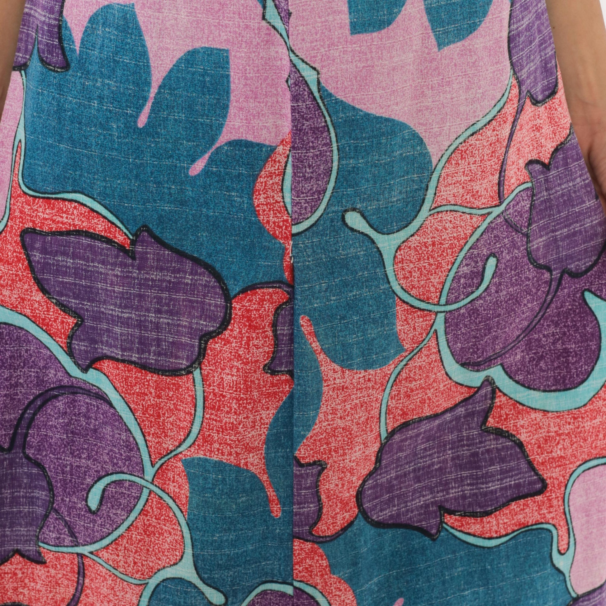 70s Psychedelic Floral Maxi Halter Dress Purple Teal Pink Cotton Small