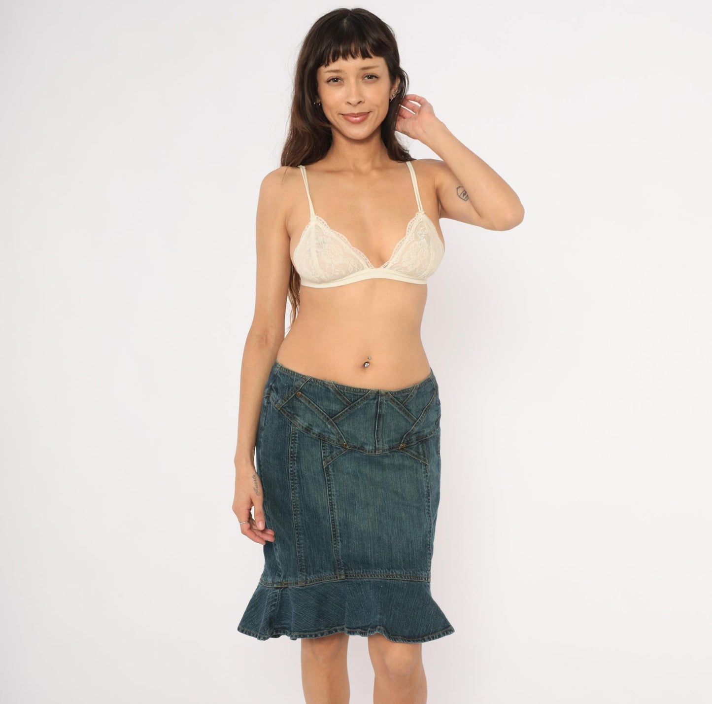 Y2K Jones Wear Denim Mini Skirt Ruffle Mermaid Hem Blue Medium M