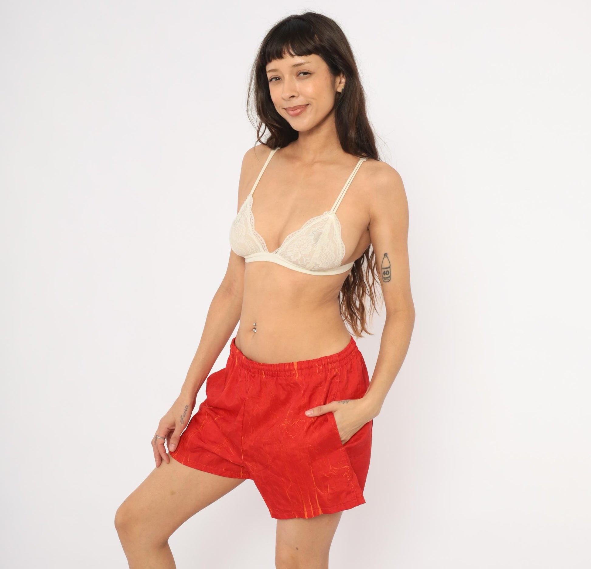 80s Summer Shades Jockey Red Orange Crinkle Athletic Shorts Medium M