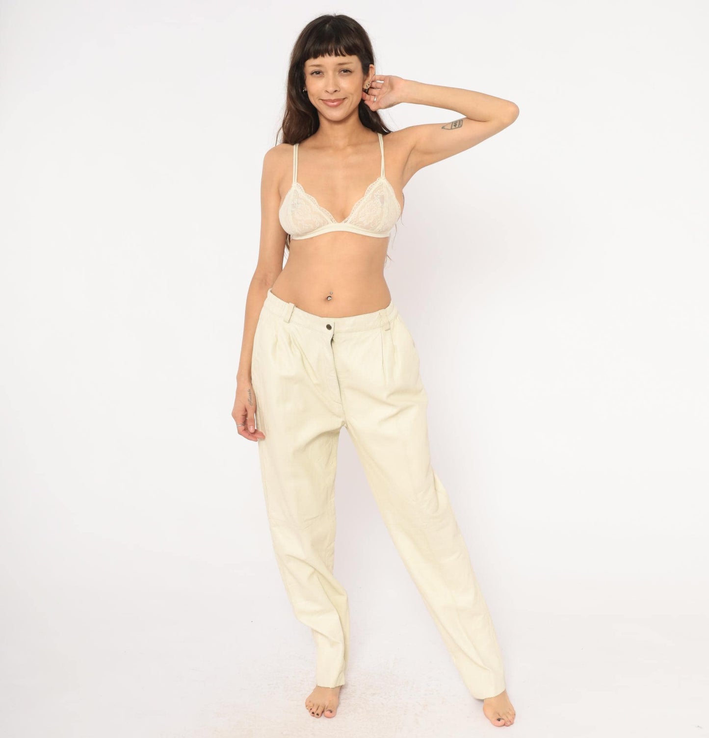 80s Masart Cream Leather Pants Pleated Front Straight Leg Mid-Rise Size 16