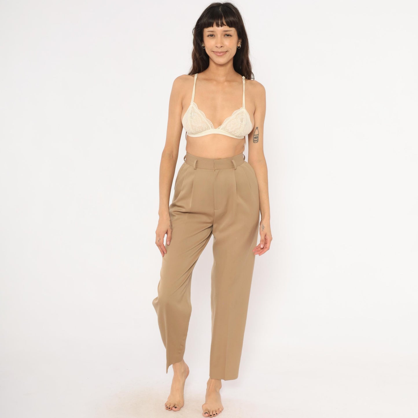 80s Classiques Entier Wool Trousers Tan Pleated High Waist Tapered Extra Small