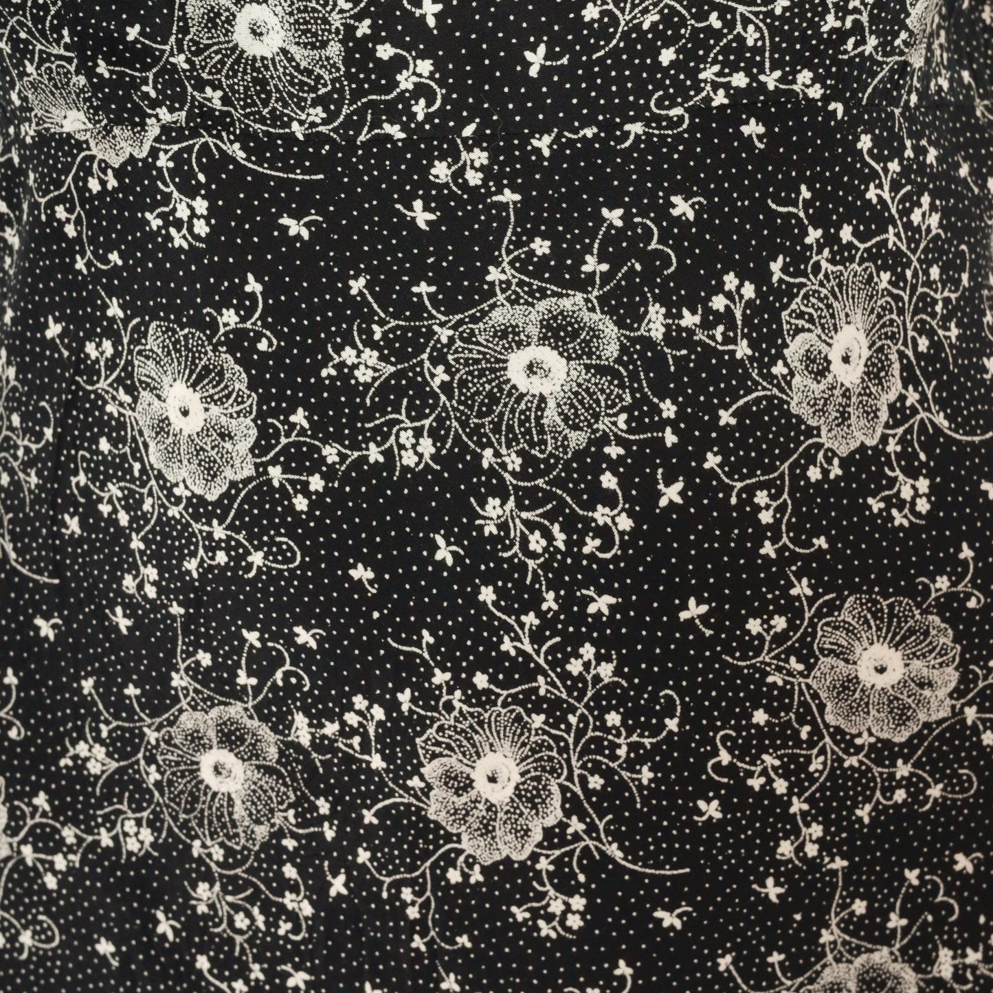 90s Scarlett Black Floral Maxi Dress White Dotted Short Sleeve Collared Large L