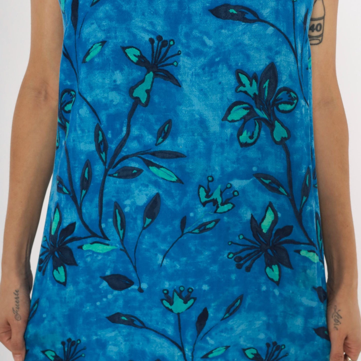 90s Worthington Blue Batik Floral Maxi Dress Tank Sleeveless Teal Navy Medium