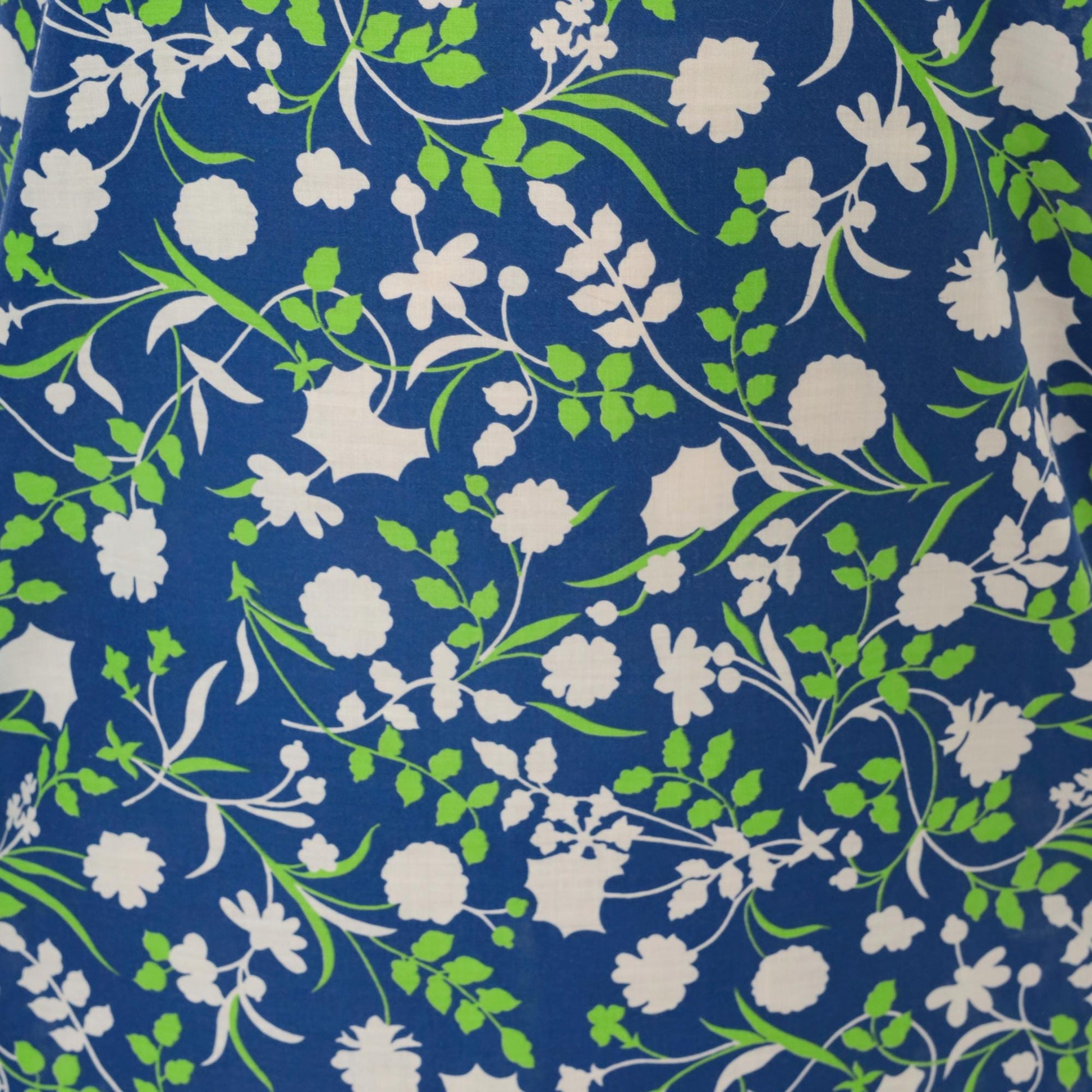 80s Mr. B California Blue Floral Shift Dress Cowl Neck Knee-Length Medium
