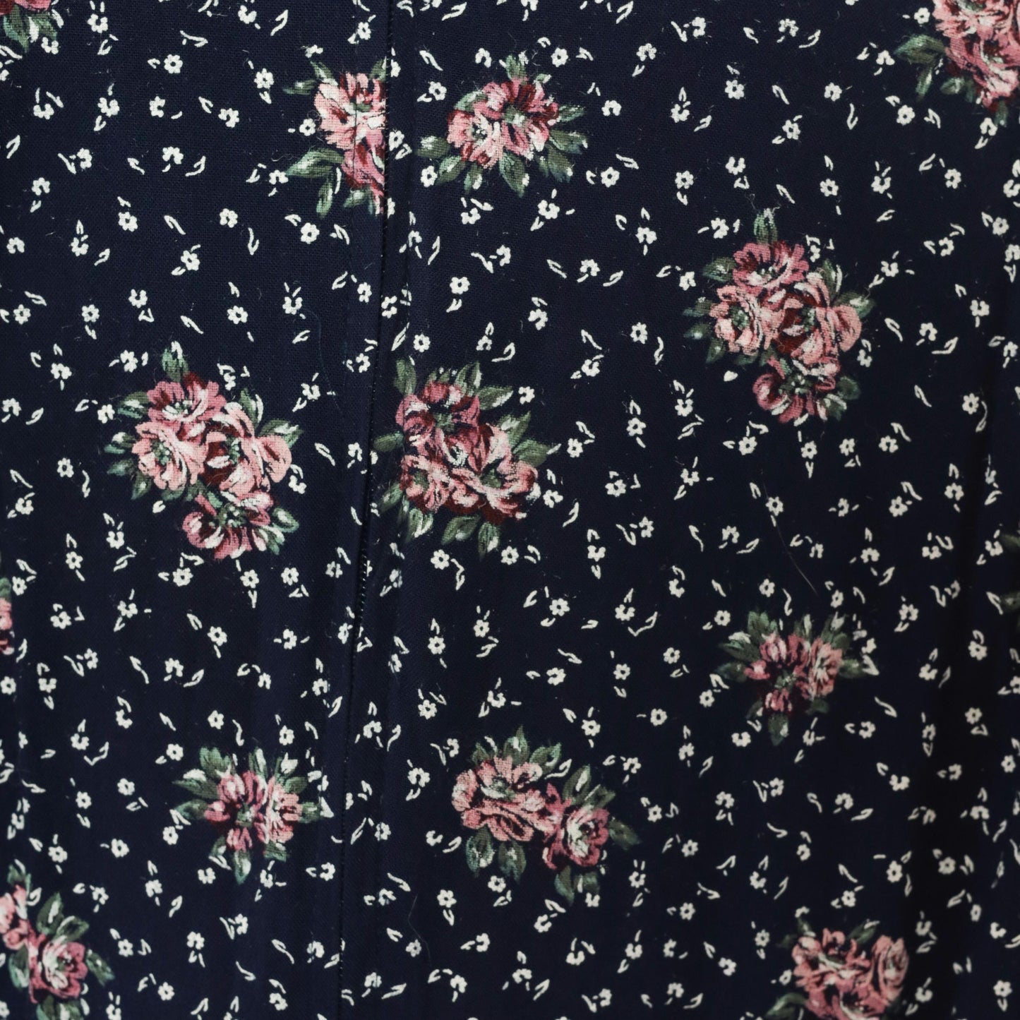 90s Navy Floral Midi Dress Pink Rose Print Deep V Neck Short Sleeve XL