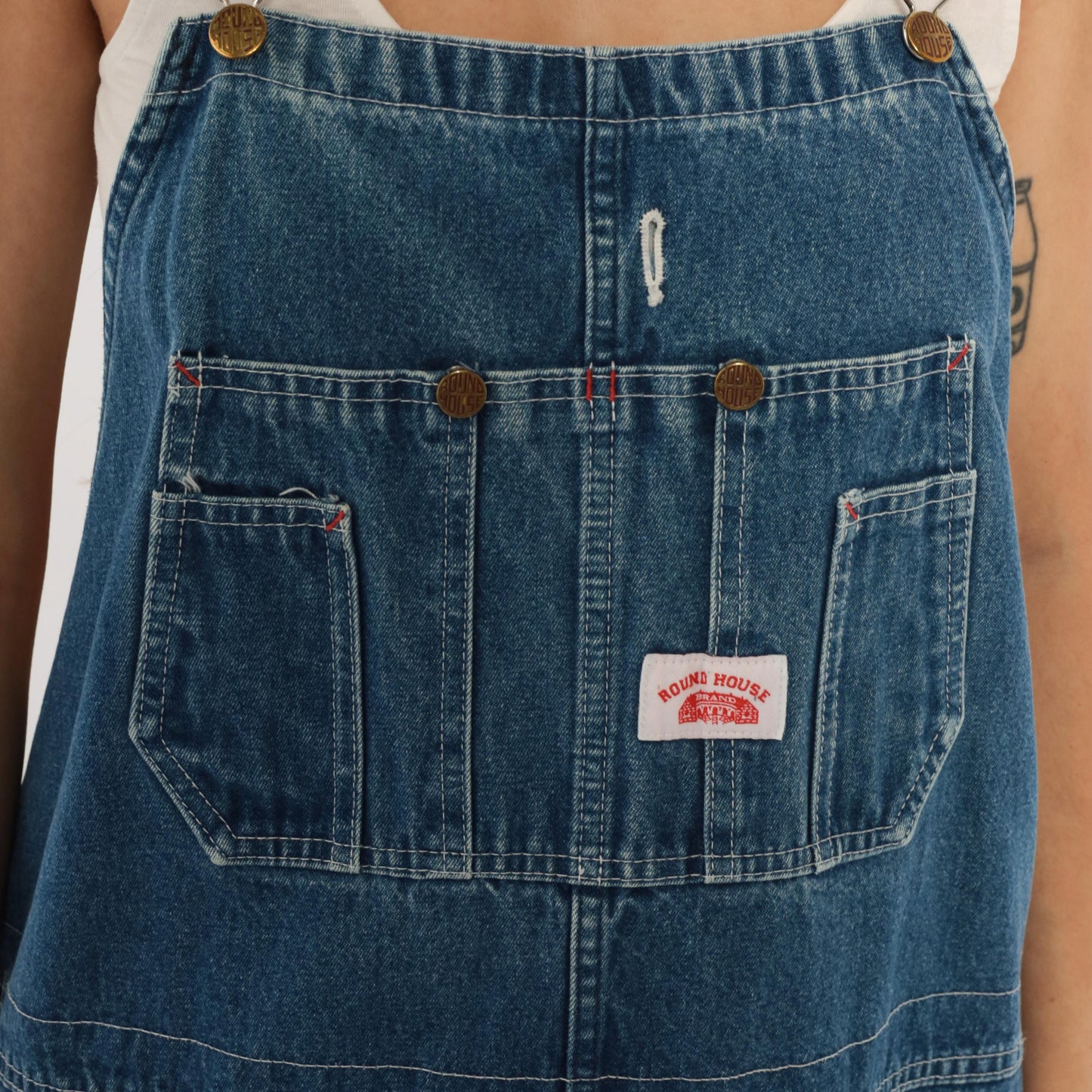 Y2K Roundhouse Denim Bib Overalls Medium Wash Blue Cotton Carpenter 50x30