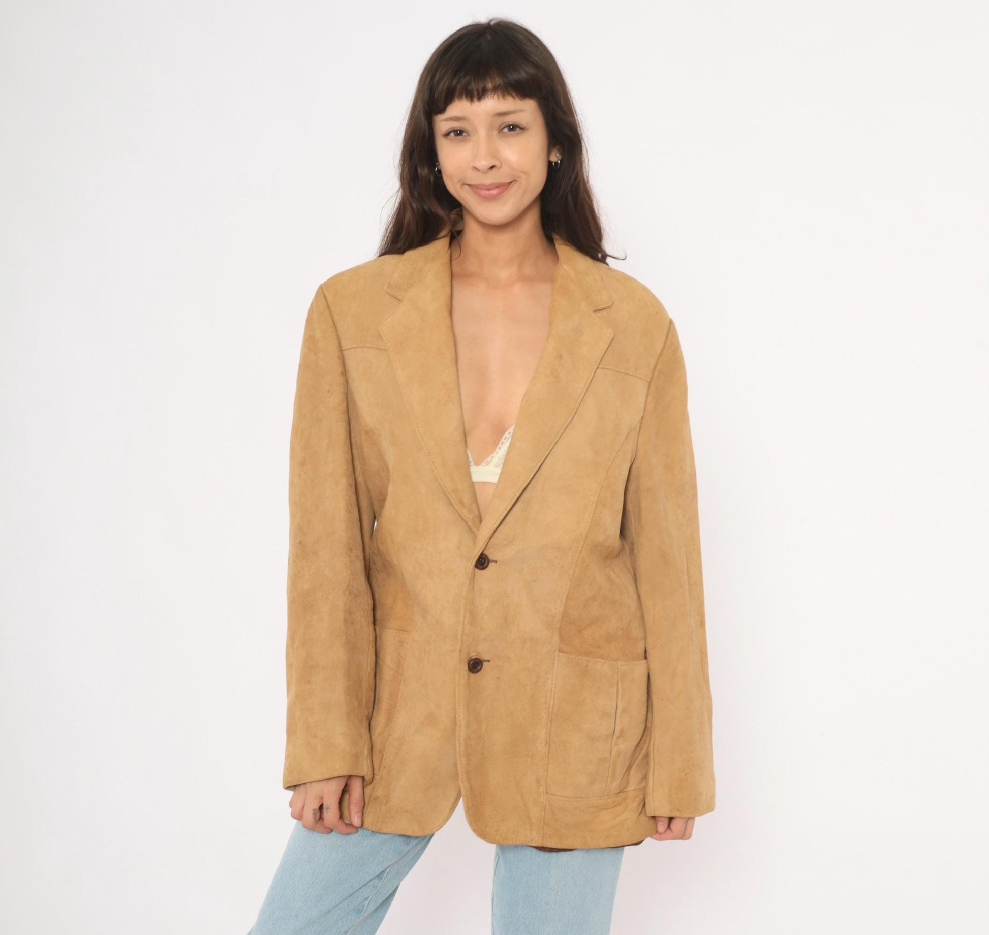 70s Reed Sportswear Suede Blazer Tan Notched Lapel Sport Coat Small S