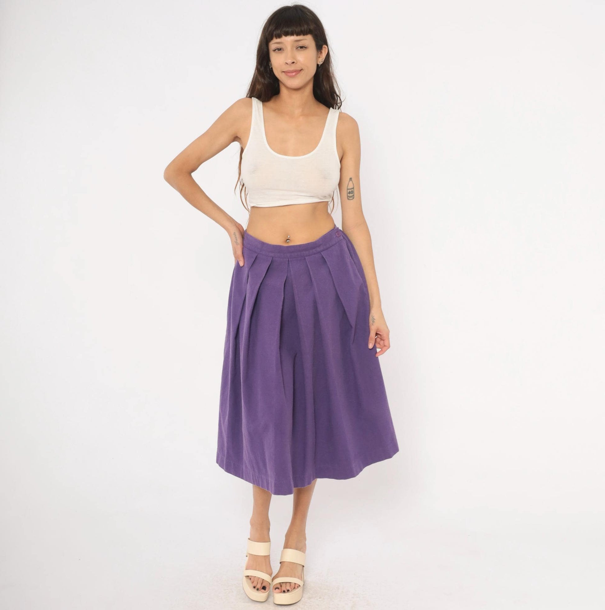 90s Hannington Boston Purple Pleated Midi Skirt Medium M
