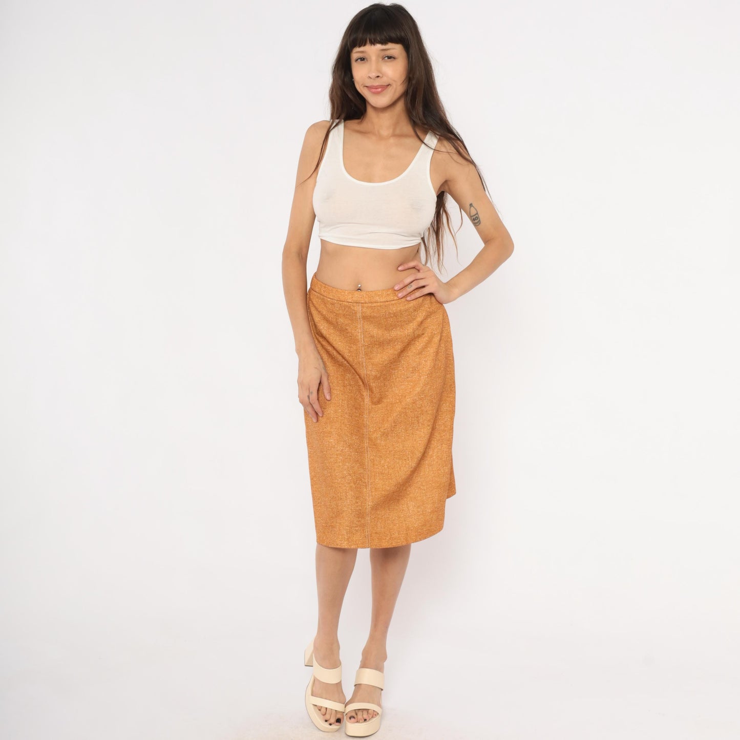 70s Perception A-Line Skirt Amber Tweed Waistband Small S